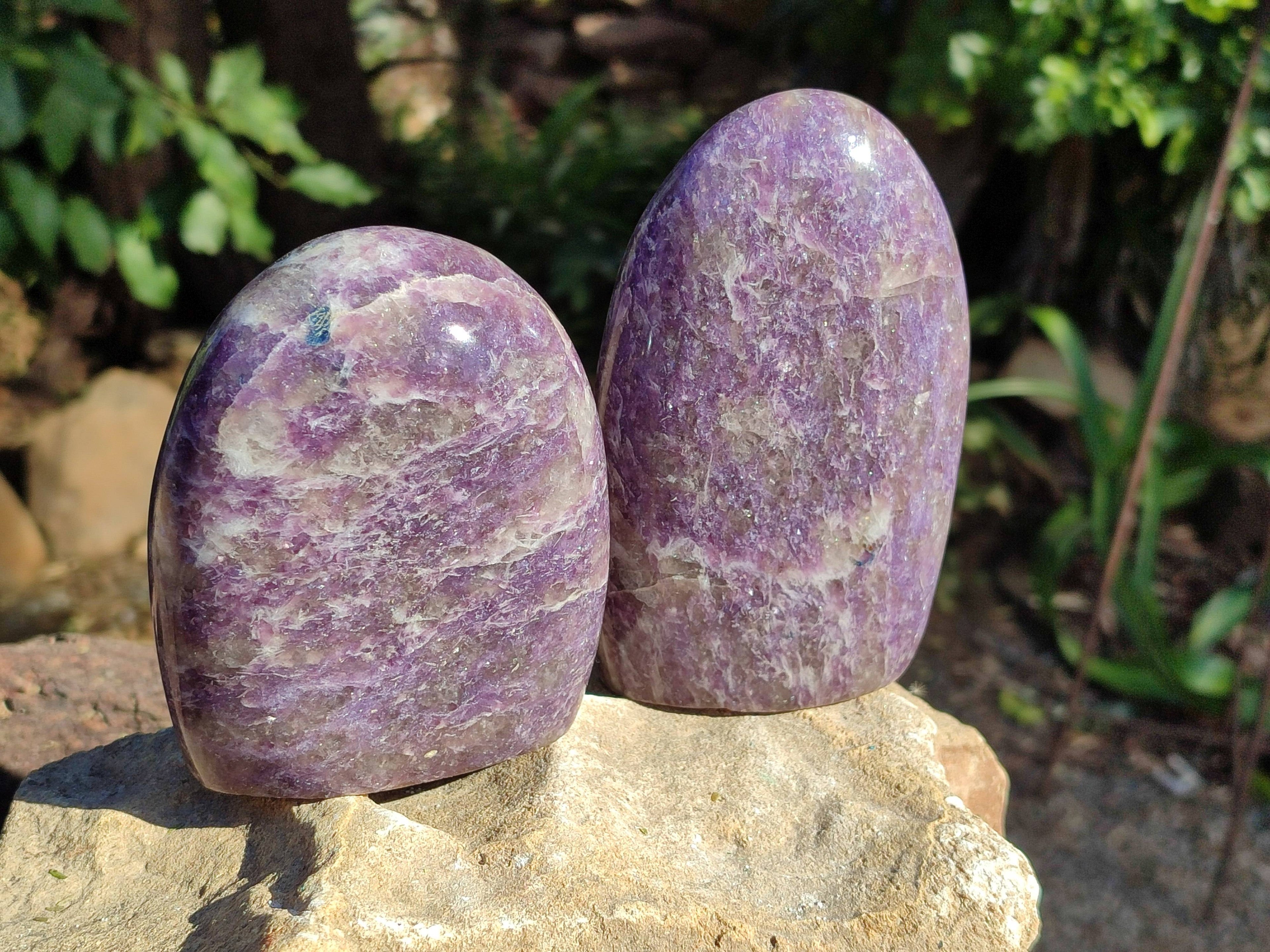 Polished Purple Lepidolite Standing Free Forms x 2 From Zimbabwe - Toprock Gemstones and Minerals 
