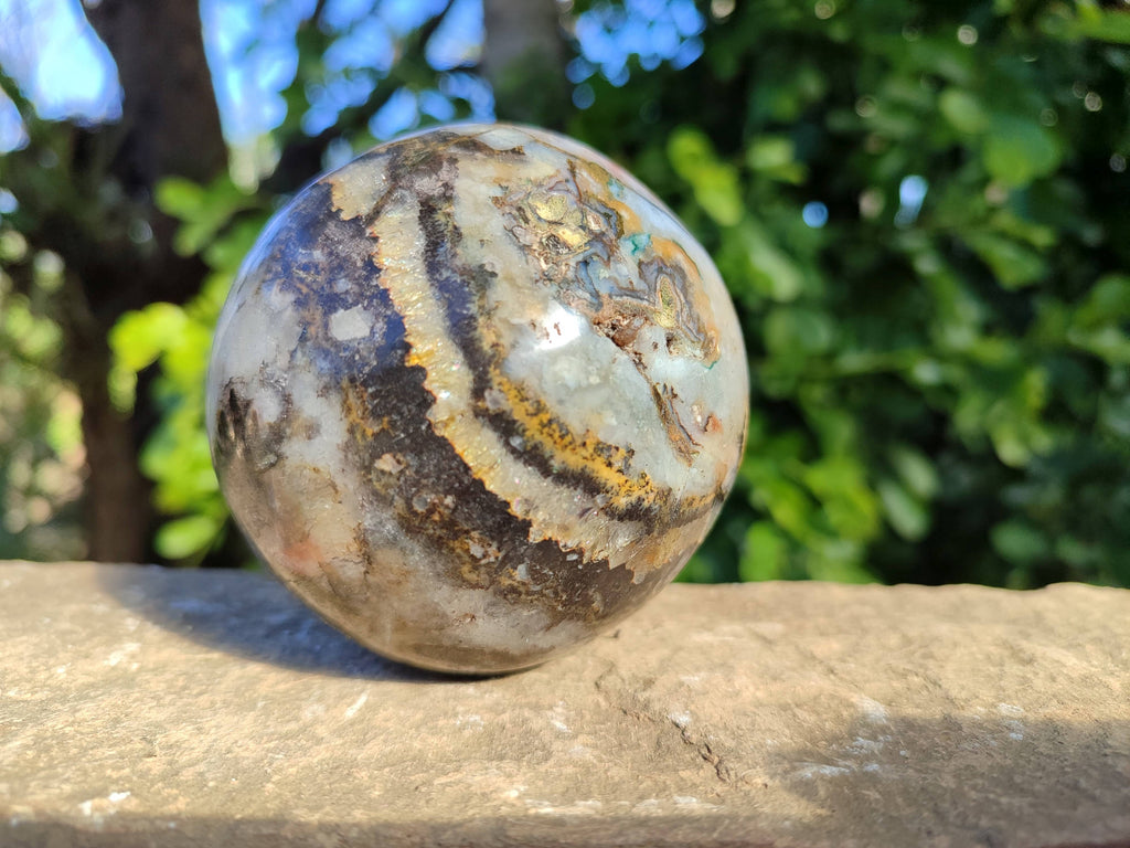 Polished Pair of Odd Balls, Banded Quartz and 'African Turquoise' Spheres x 2 From Southern Africa - Toprock Gemstones and Minerals 