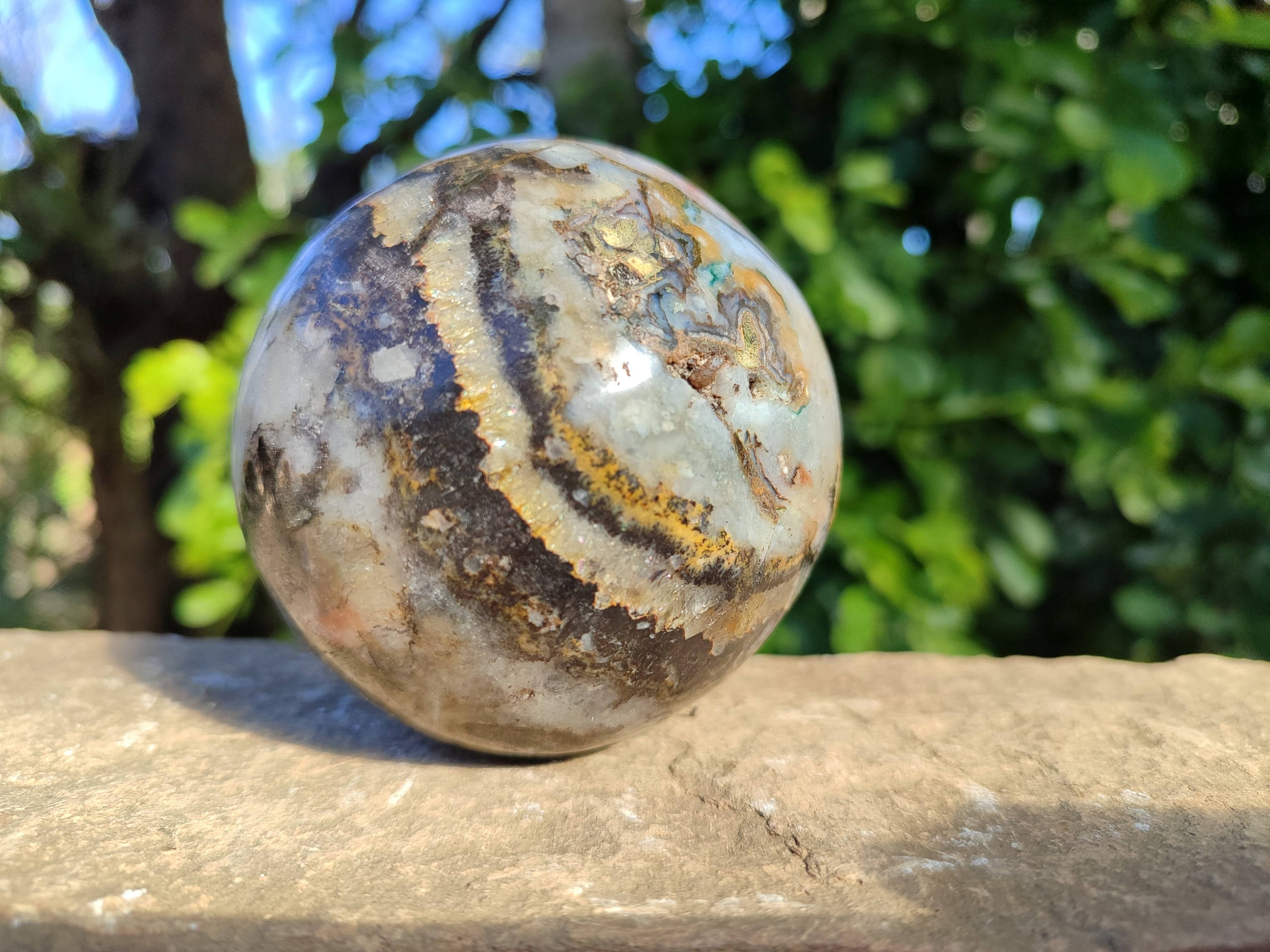 Polished Pair of Odd Balls, Banded Quartz and 'African Turquoise' Spheres x 2 From Southern Africa - Toprock Gemstones and Minerals 