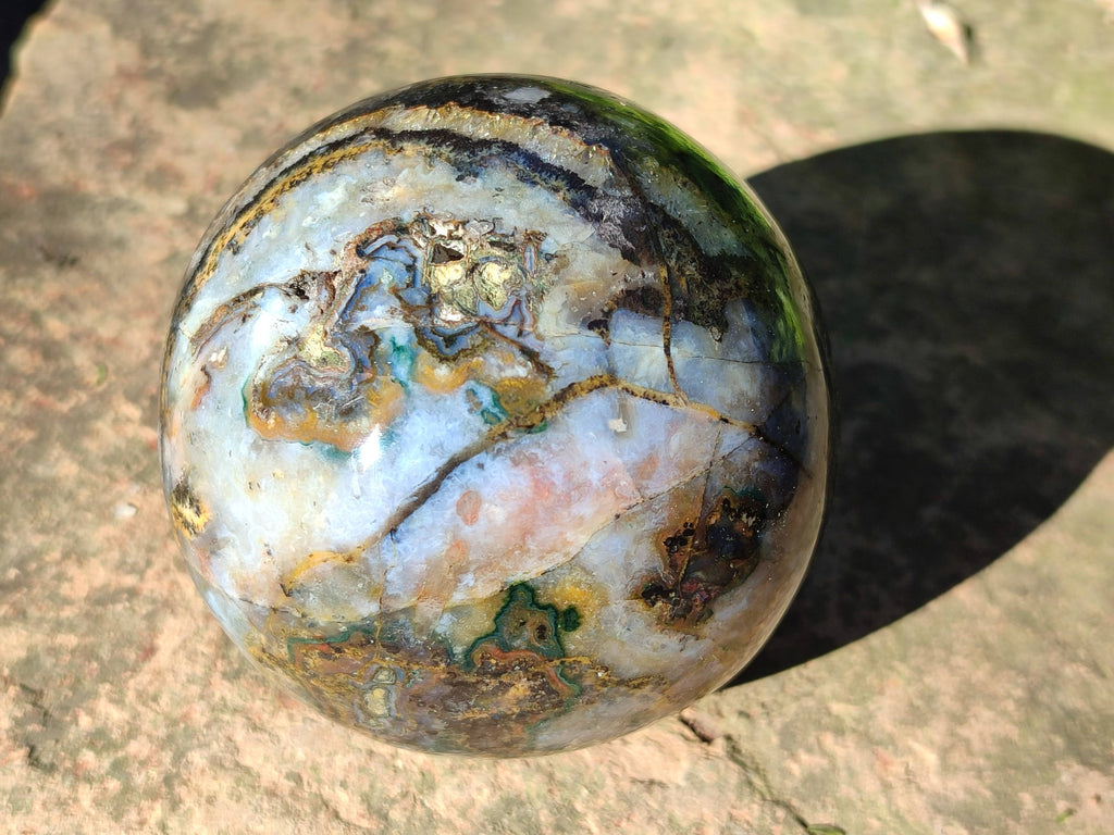 Polished Pair of Odd Balls, Banded Quartz and 'African Turquoise' Spheres x 2 From Southern Africa - Toprock Gemstones and Minerals 