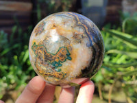 Polished Pair of Odd Balls, Banded Quartz and 'African Turquoise' Spheres x 2 From Southern Africa