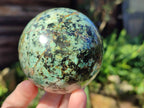 Polished Pair of Odd Balls, Banded Quartz and 'African Turquoise' Spheres x 2 From Southern Africa - Toprock Gemstones and Minerals 