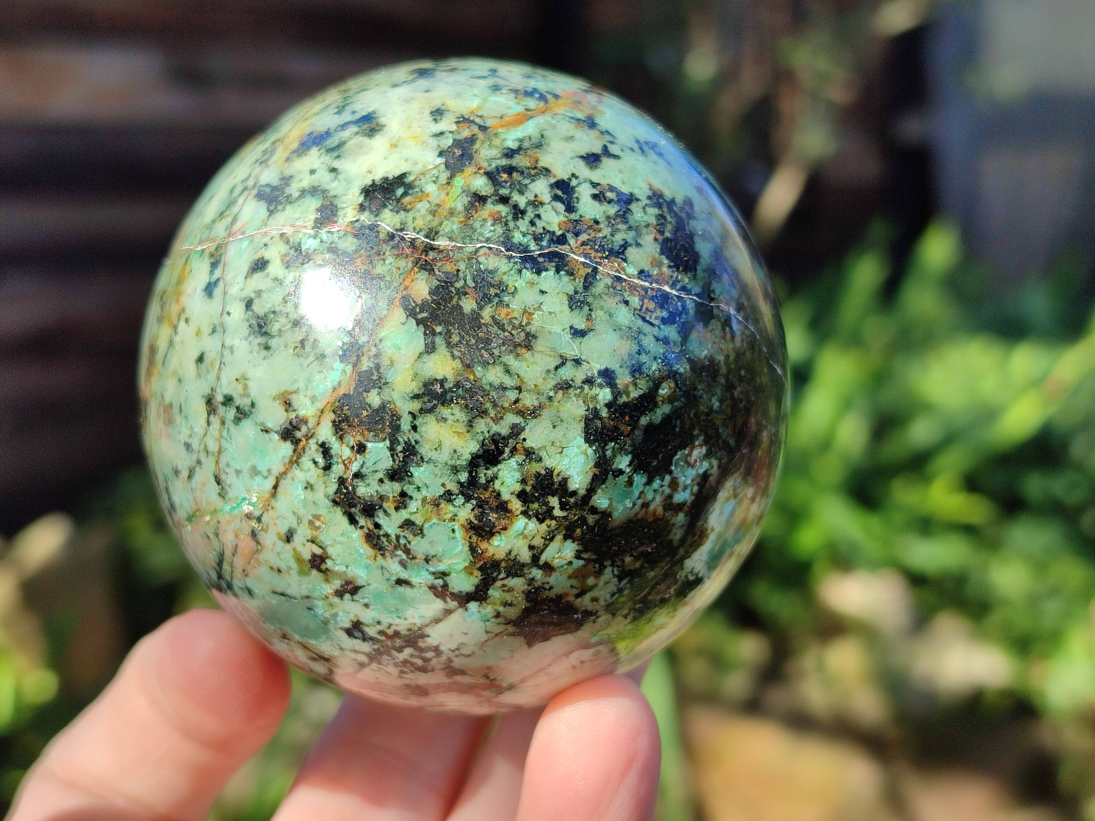 Polished Pair of Odd Balls, Banded Quartz and 'African Turquoise' Spheres x 2 From Southern Africa - Toprock Gemstones and Minerals 