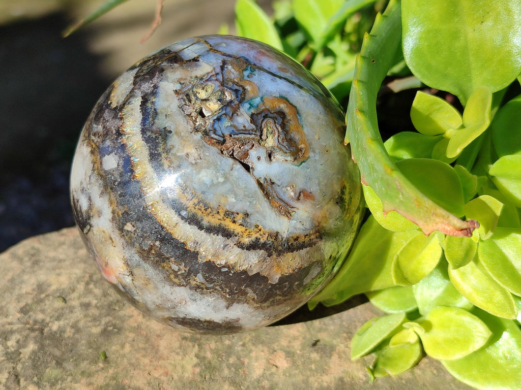 Polished Pair of Odd Balls, Banded Quartz and 'African Turquoise' Spheres x 2 From Southern Africa - Toprock Gemstones and Minerals 