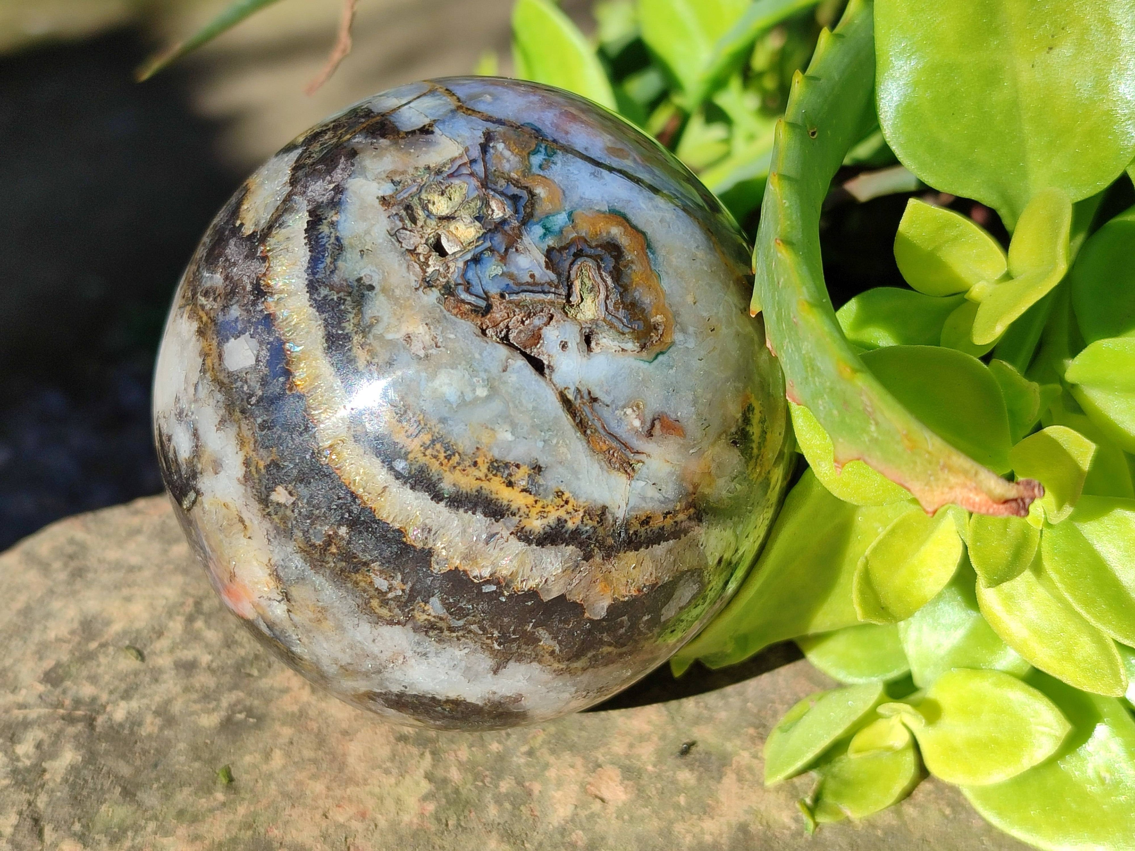 Polished Pair of Odd Balls, Banded Quartz and 'African Turquoise' Spheres x 2 From Southern Africa - Toprock Gemstones and Minerals 