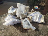 Natural Blue Lace Agate Geode Specimens x 5 From Nsanje, Malawi
