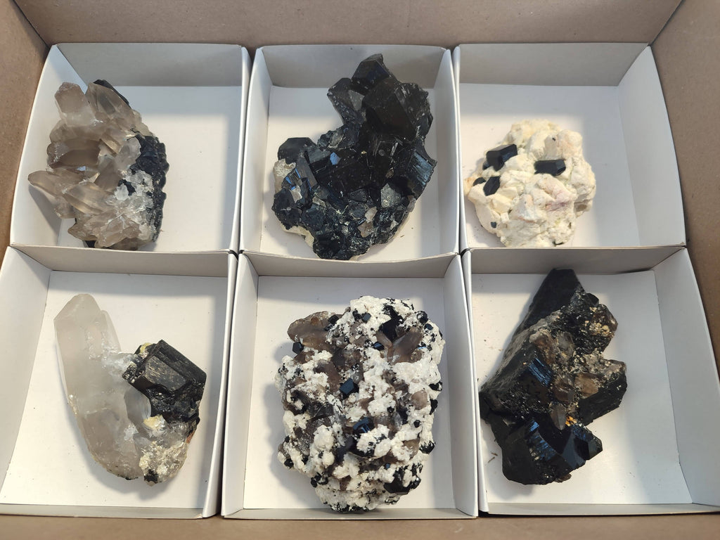 Natural Schorl Black Tourmaline, Smokey Quartz with some Hyalite Opal x 6 From Erongo, Namibia - Toprock Gemstones and Minerals 