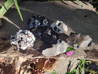 Natural Schorl Black Tourmaline, Smokey Quartz with some Hyalite Opal x 6 From Erongo, Namibia