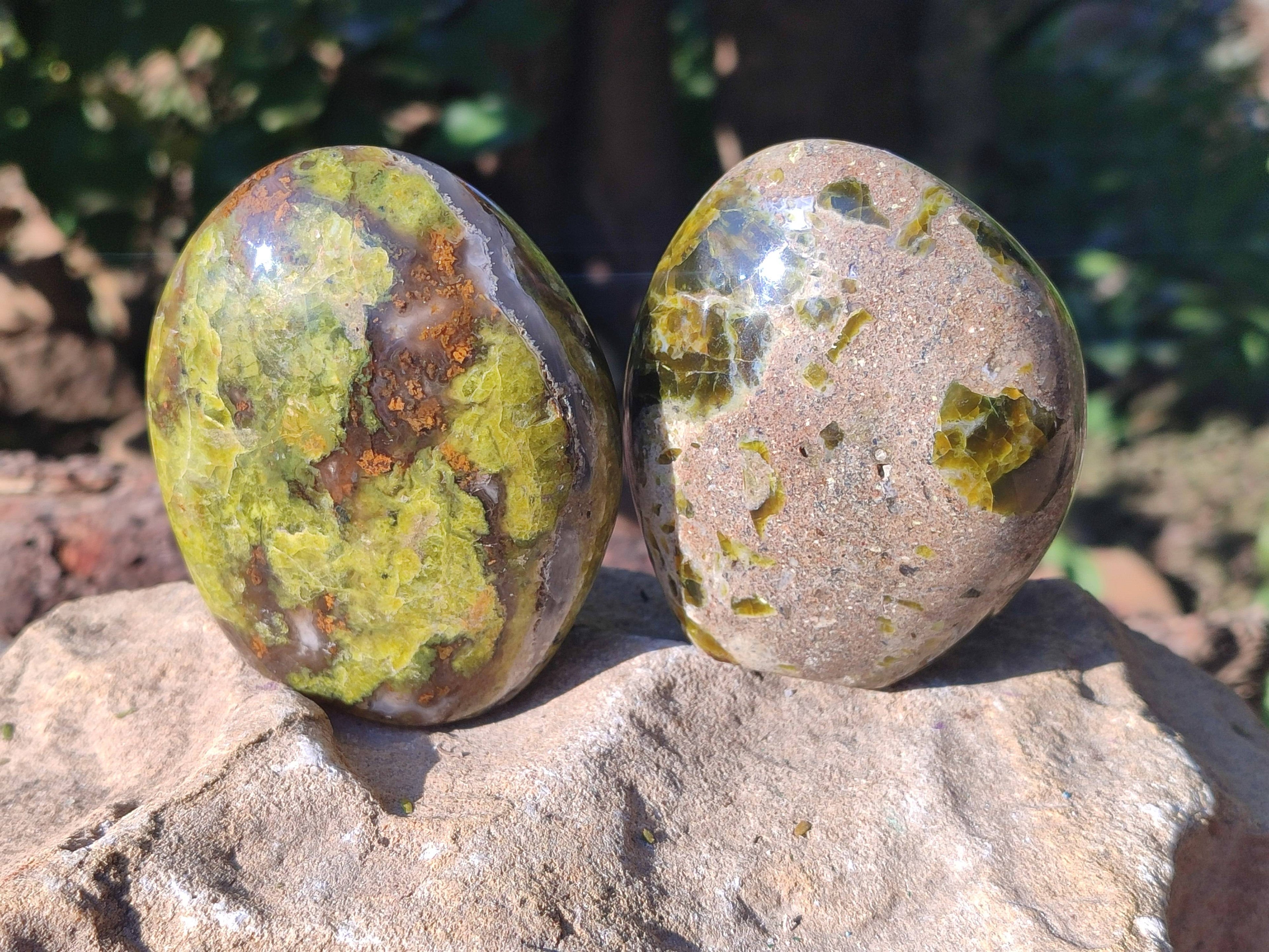 Polished Green Opal Standing Free Forms x 5 From Betroka, Madagascar - Toprock Gemstones and Minerals 