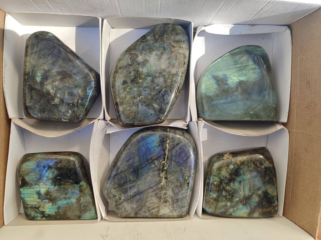 Polished Labradorite Standing Free Forms x 6 From Tulear, Madagascar - Toprock Gemstones and Minerals 