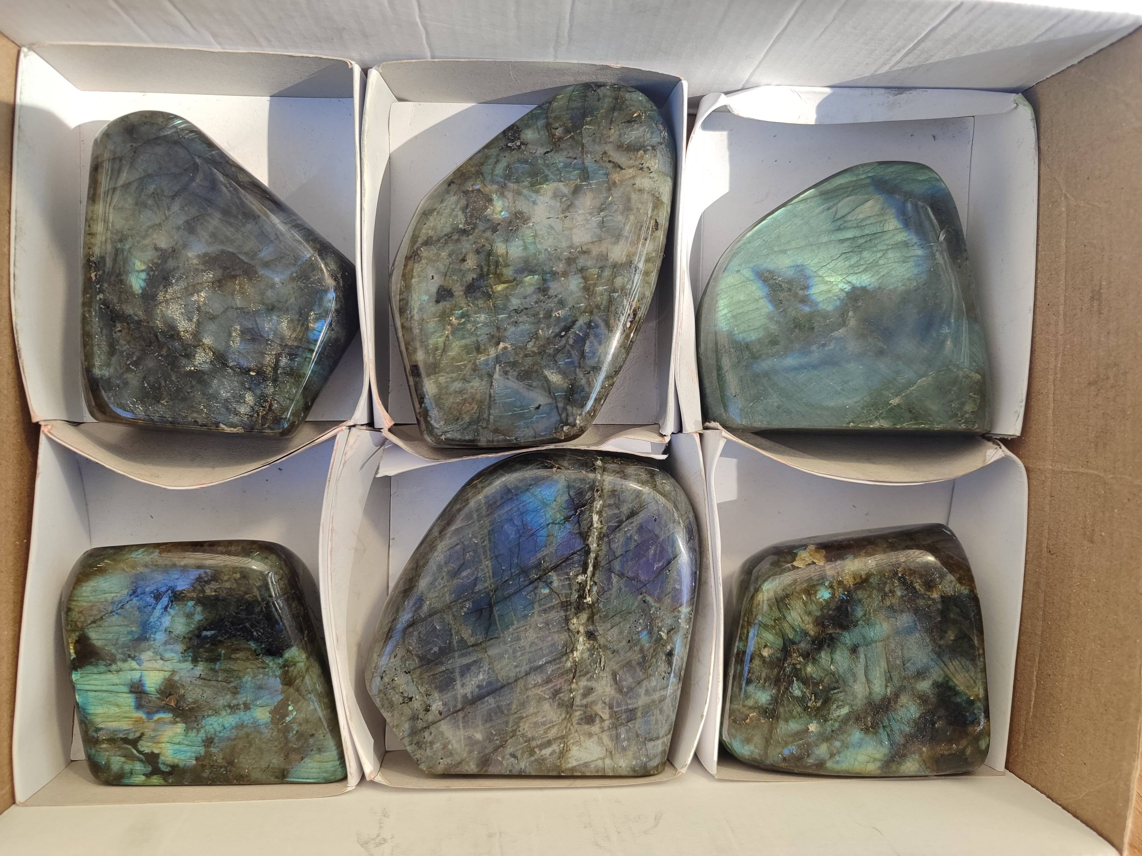 Polished Labradorite Standing Free Forms x 6 From Tulear, Madagascar - Toprock Gemstones and Minerals 