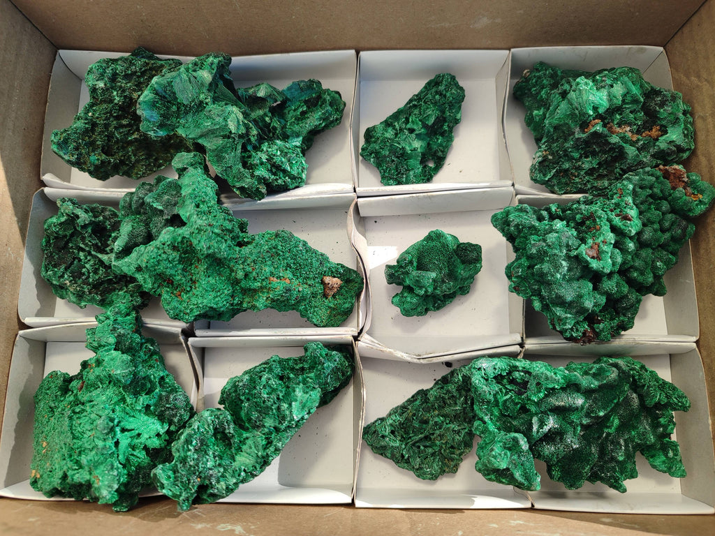 Natural Silky Malachite Specimens x 12 From Kasompe, Congo - Toprock Gemstones and Minerals 