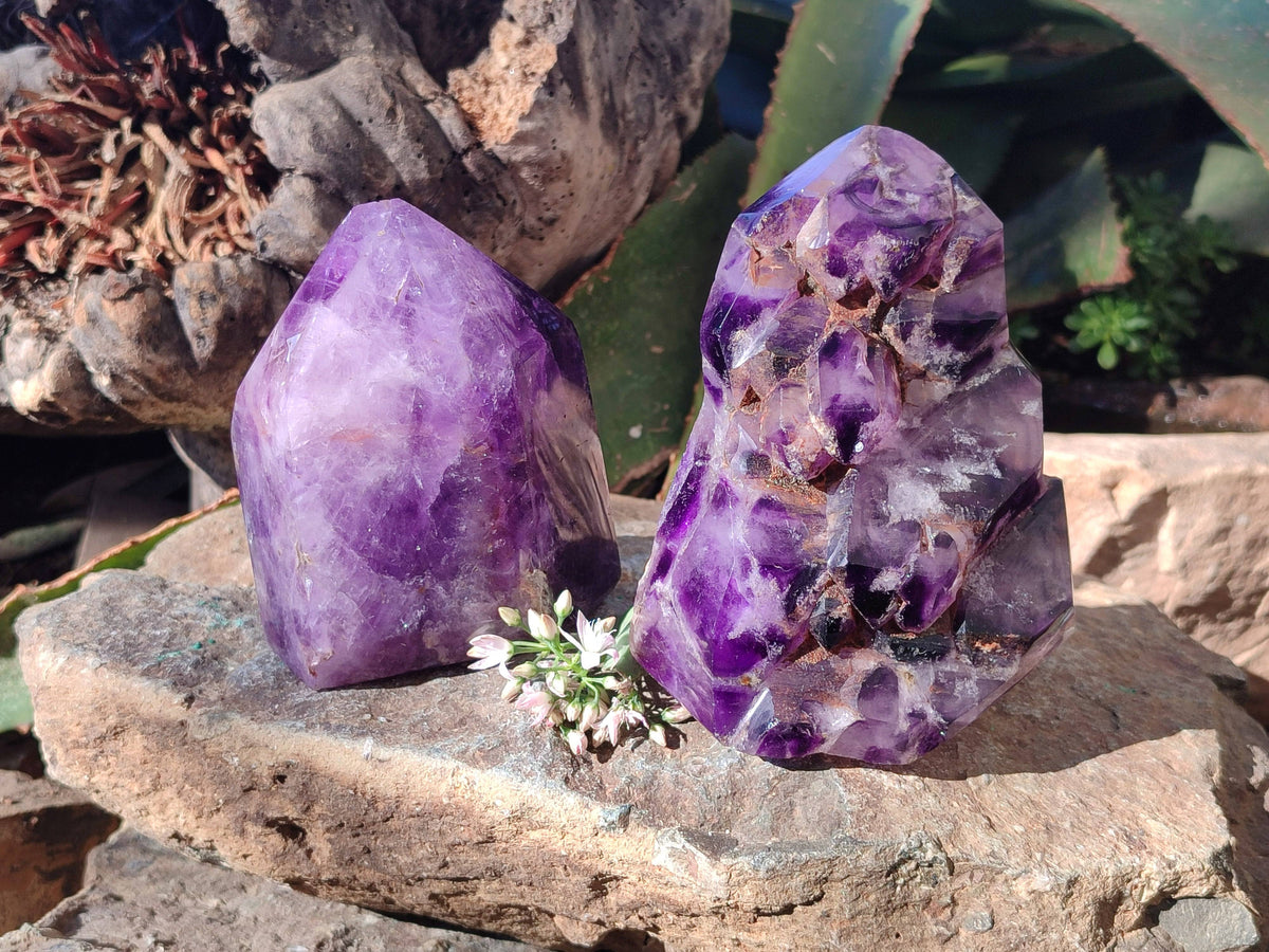 Polished Window Amethyst Crystals x 2 From Madagascar - Toprock Gemstones and Minerals 