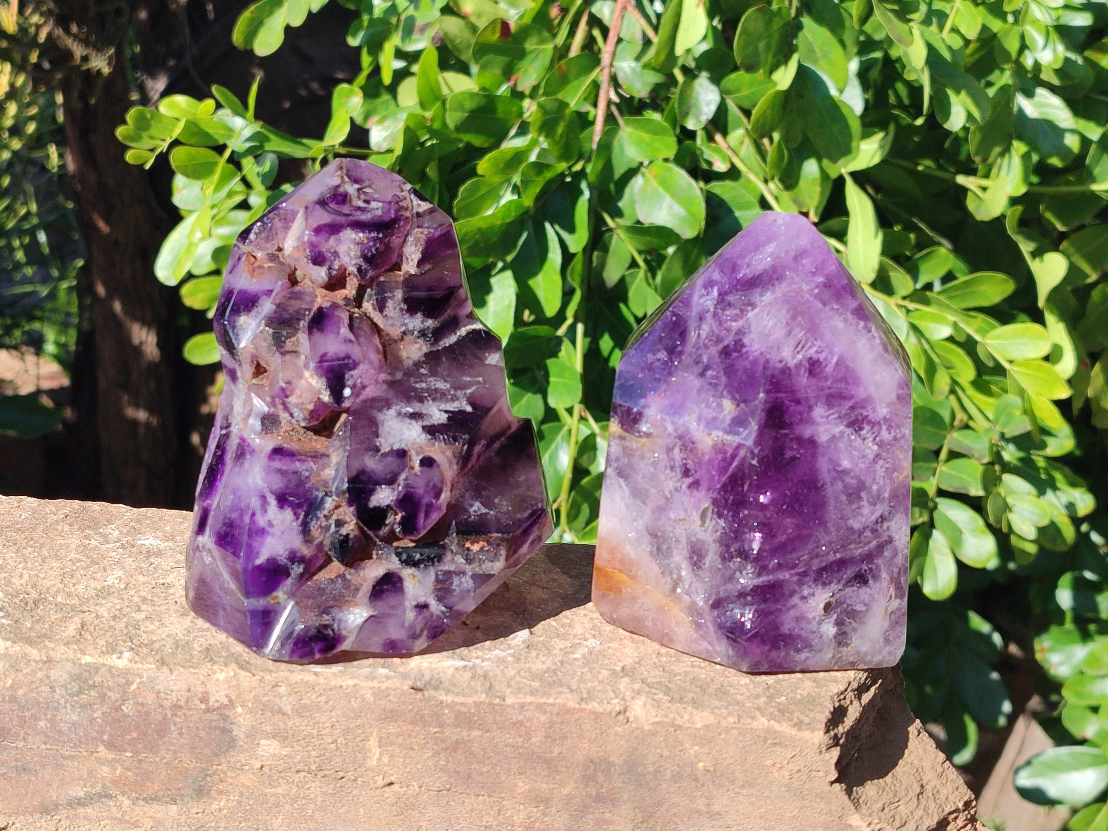 Polished Window Amethyst Crystals x 2 From Madagascar - Toprock Gemstones and Minerals 
