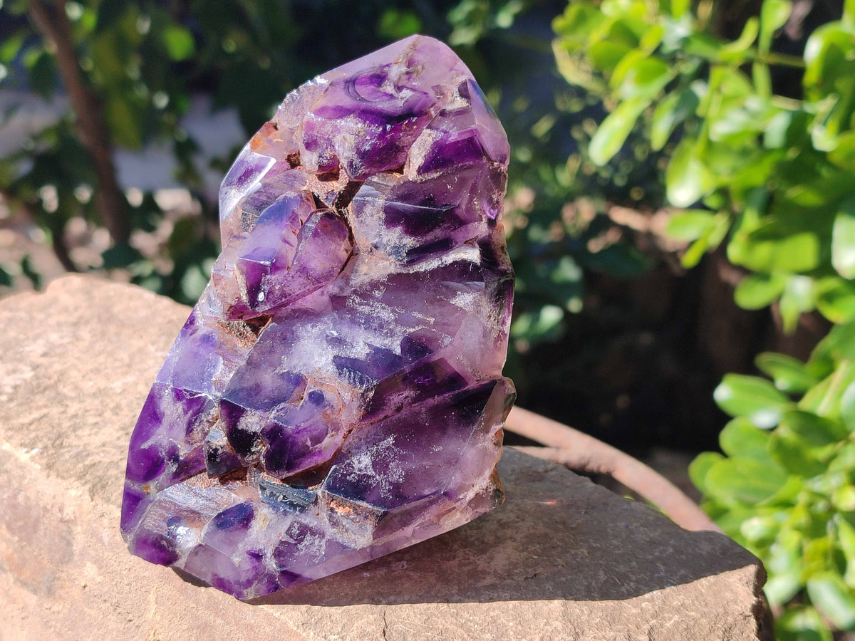 Polished Window Amethyst Crystals x 2 From Madagascar - Toprock Gemstones and Minerals 