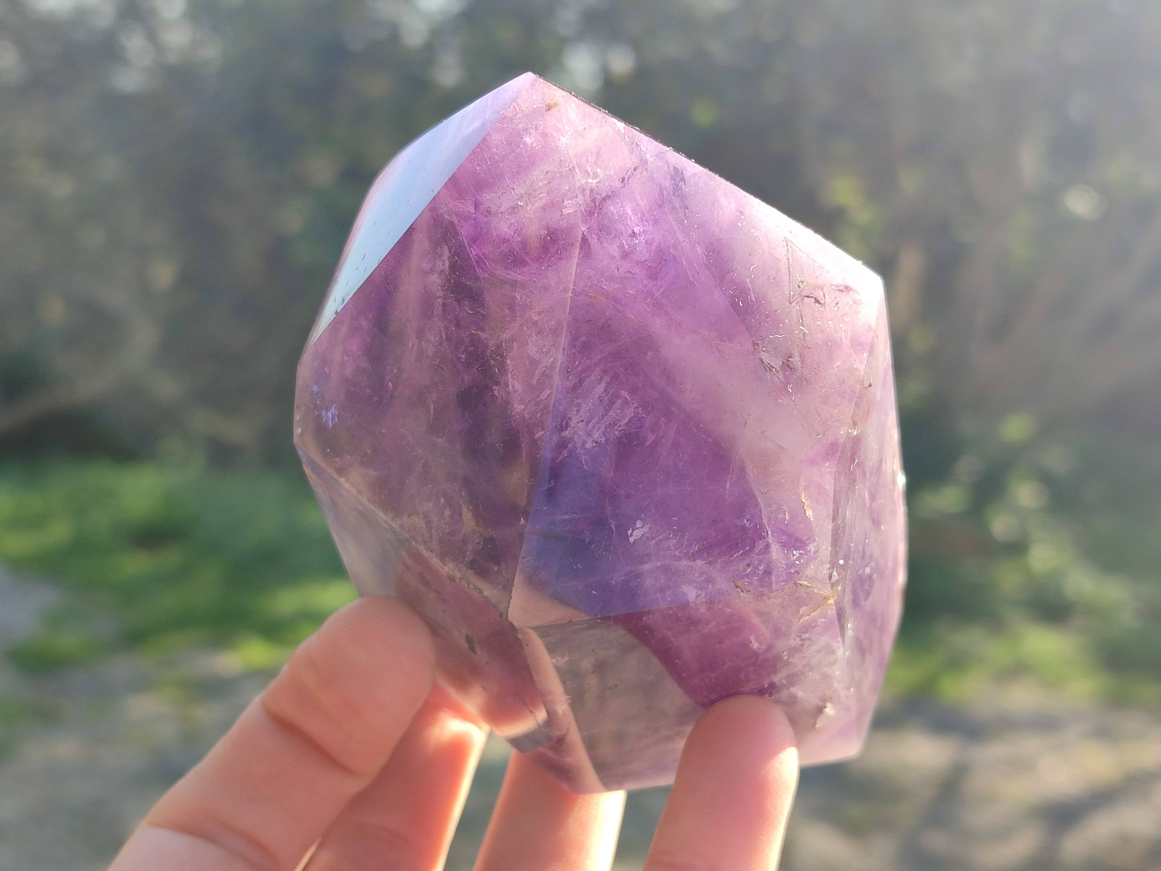 Polished Window Amethyst Crystals x 2 From Madagascar - Toprock Gemstones and Minerals 