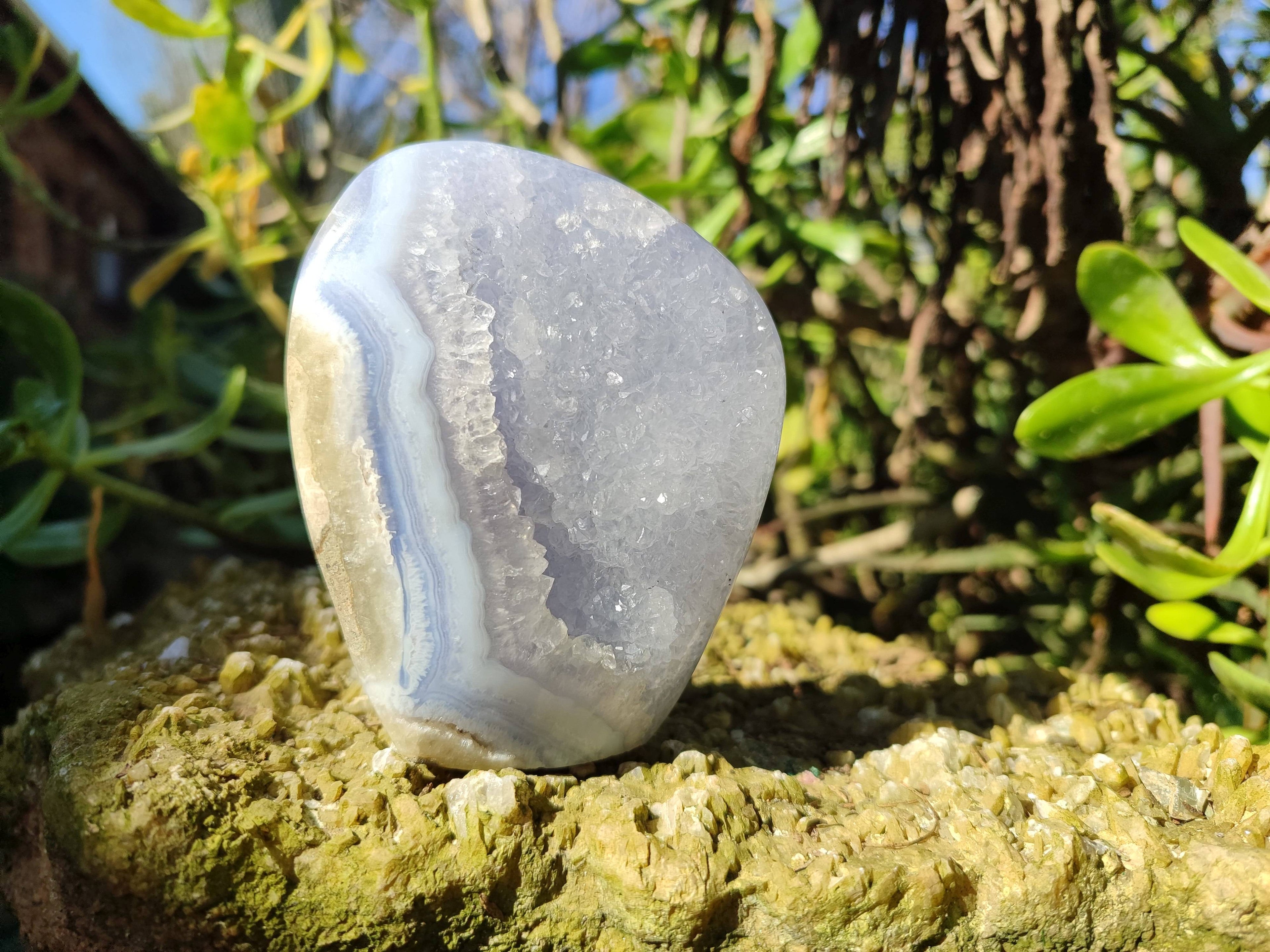 Polished Blue Lace Agate Standing Free Forms x 2 From Nsanje, Malawi - Toprock Gemstones and Minerals 