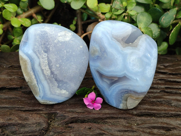 Polished Blue Lace Agate Standing Free Forms x 2 From Nsanje, Malawi - Toprock Gemstones and Minerals 
