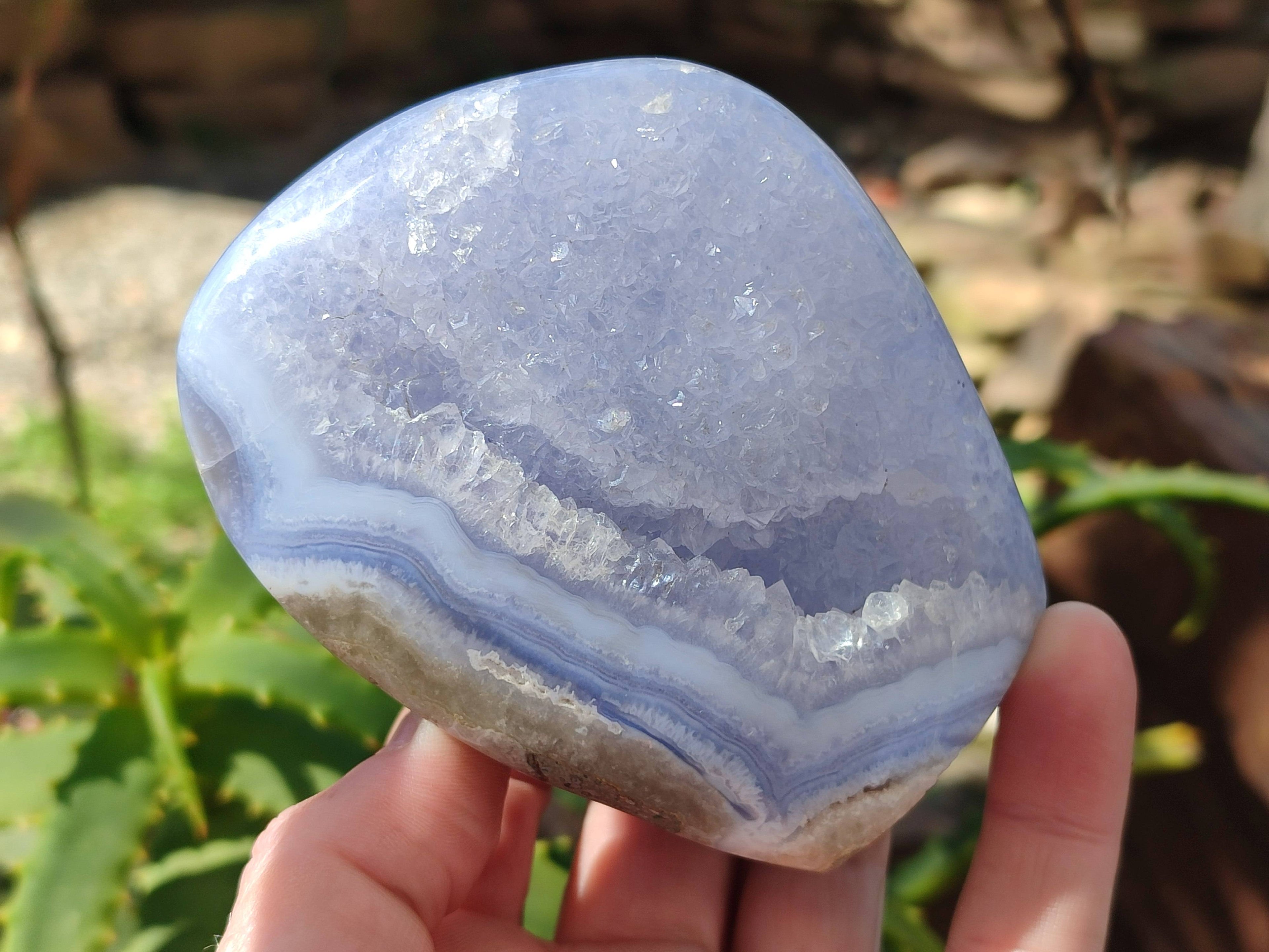 Polished Blue Lace Agate Standing Free Forms x 2 From Nsanje, Malawi - Toprock Gemstones and Minerals 