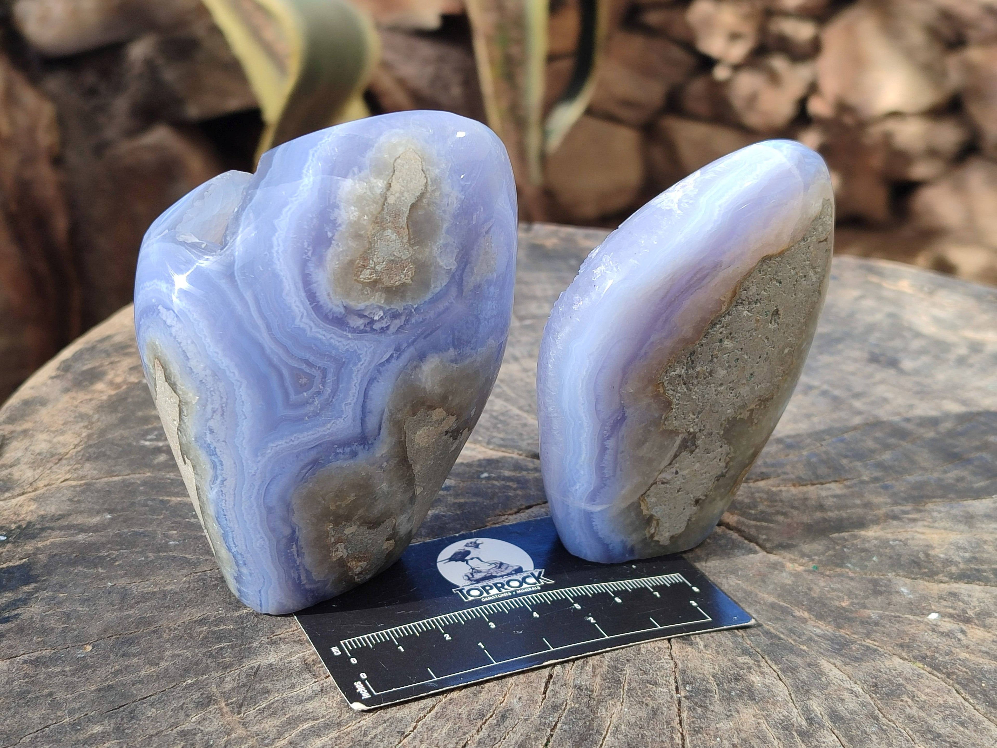 Polished Blue Lace Agate Standing Free Forms x 2 From Nsanje, Malawi - Toprock Gemstones and Minerals 