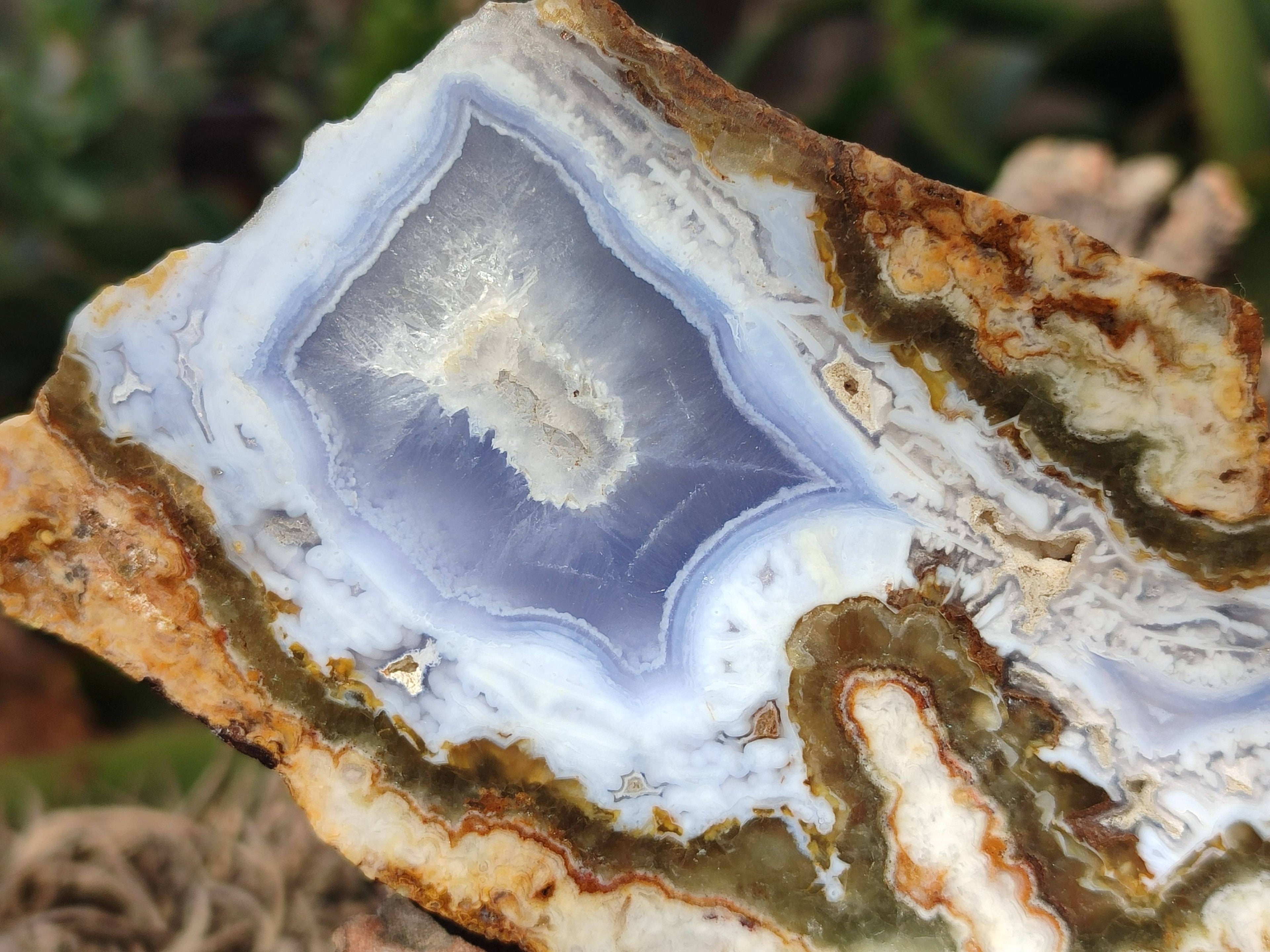 Polished On One Side 'Crazy Lace' Blue Lace Agate x 3 From Namibia - Toprock Gemstones and Minerals 