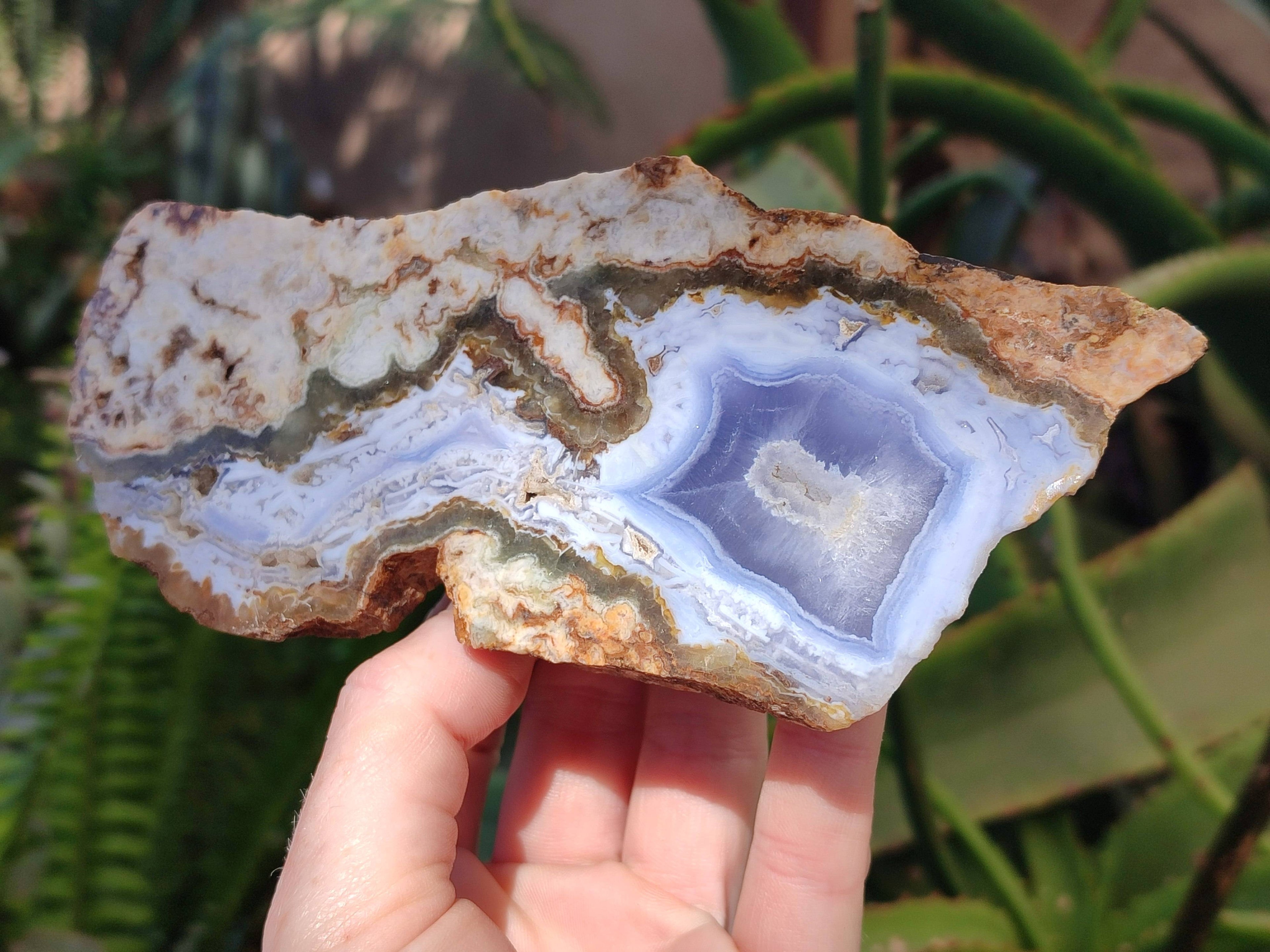 Polished On One Side 'Crazy Lace' Blue Lace Agate x 3 From Namibia - Toprock Gemstones and Minerals 