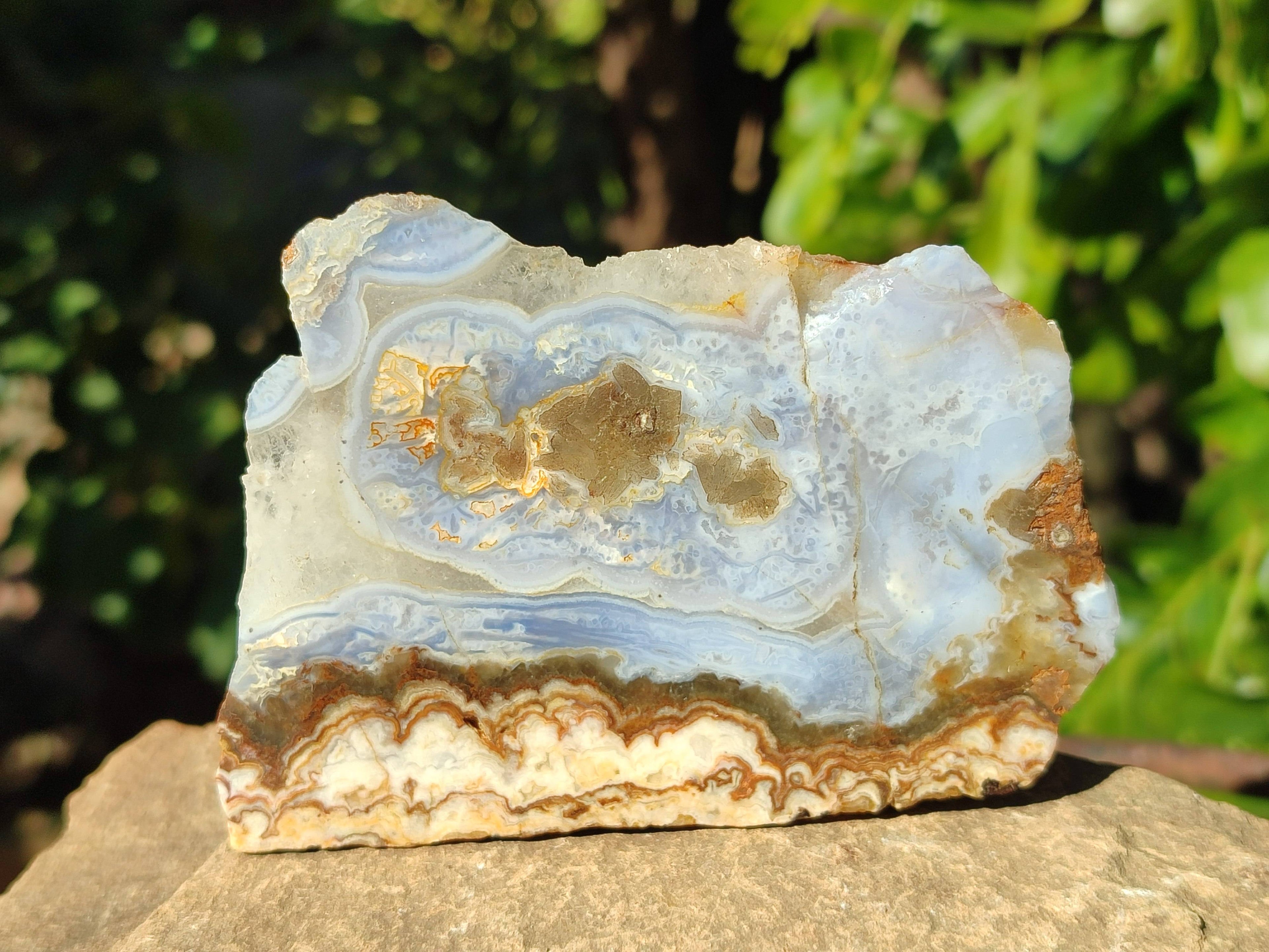 Polished On One Side 'Crazy Lace' Blue Lace Agate x 3 From Namibia - Toprock Gemstones and Minerals 