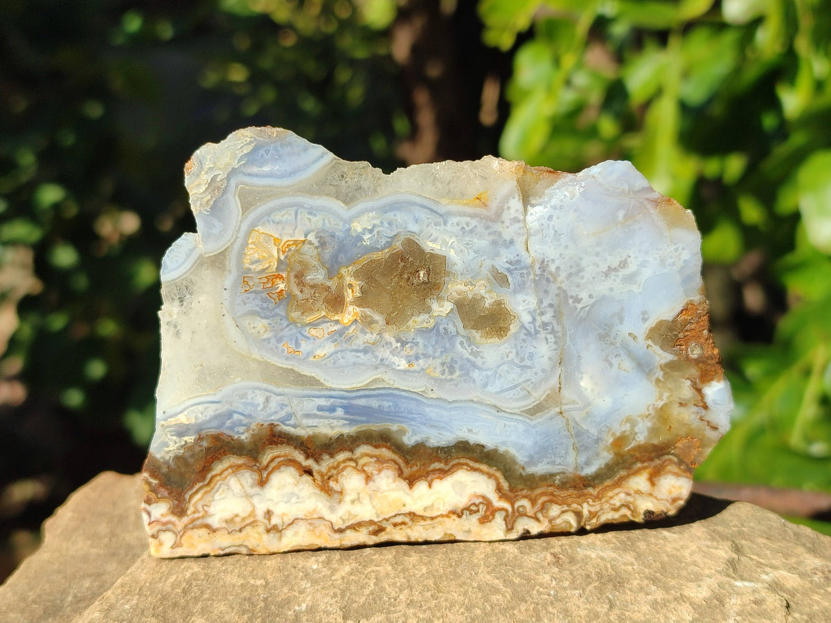 Polished On One Side 'Crazy Lace' Blue Lace Agate x 3 From Namibia - Toprock Gemstones and Minerals 
