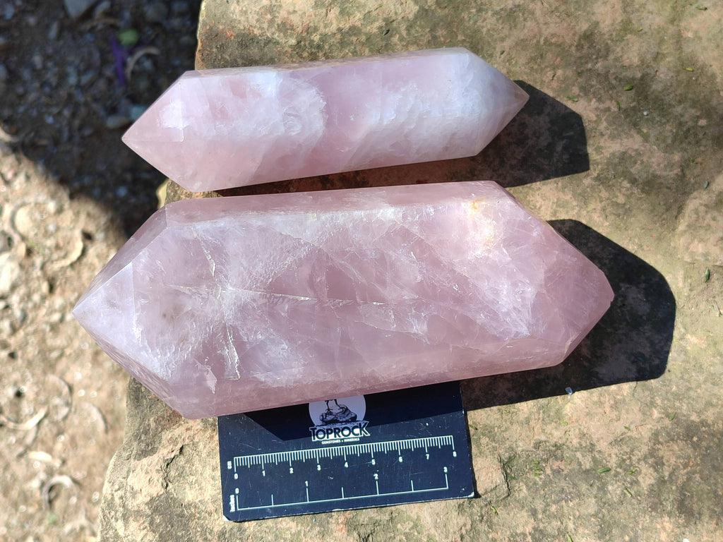 Polished Double Terminated Rose Quartz Points x 2 From Madagascar - Toprock Gemstones and Minerals 