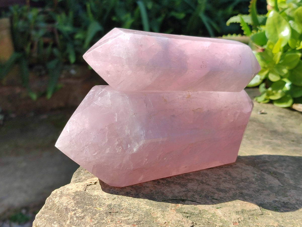 Polished Double Terminated Rose Quartz Points x 2 From Madagascar - Toprock Gemstones and Minerals 