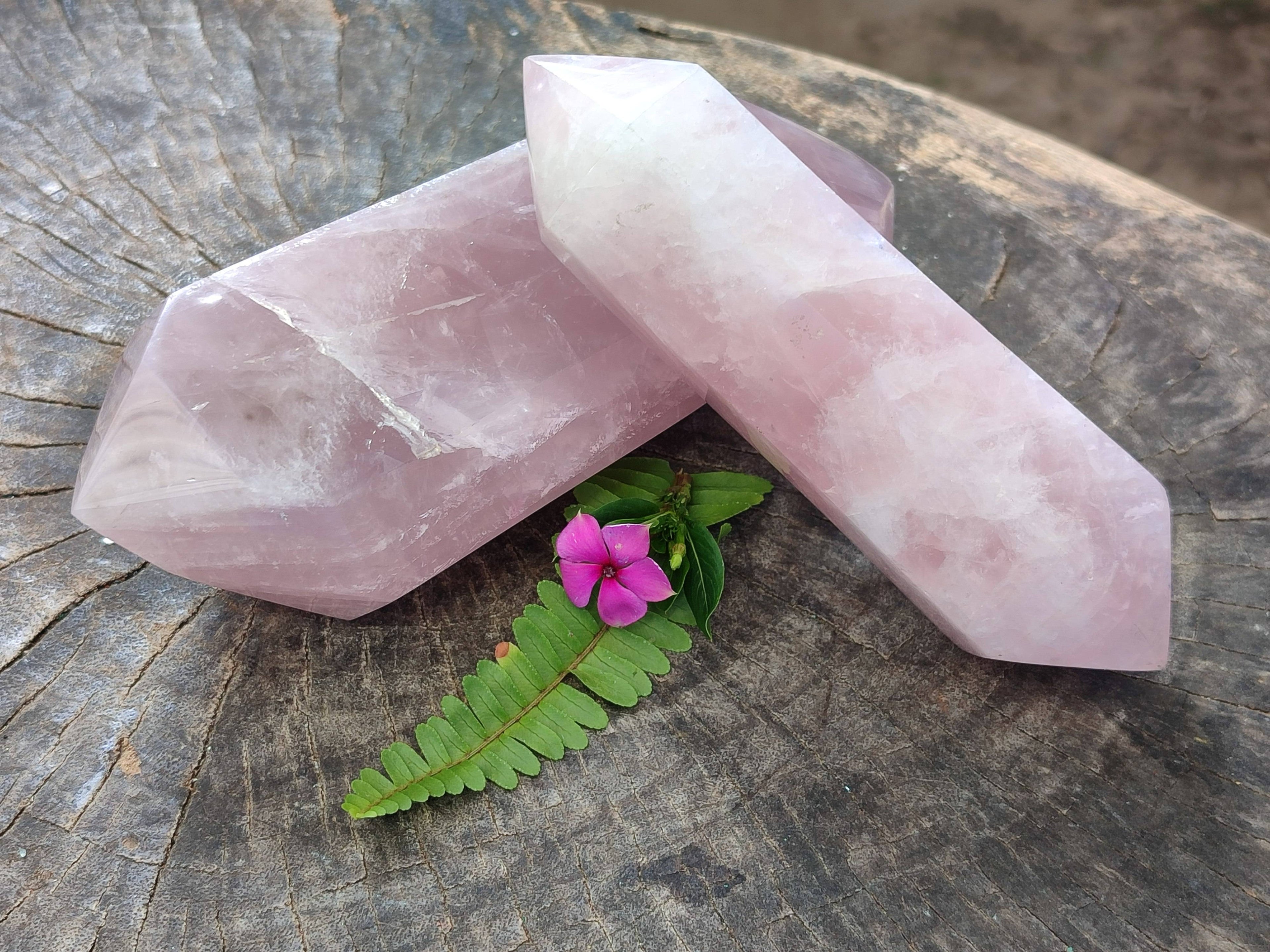 Polished Double Terminated Rose Quartz Points x 2 From Madagascar - Toprock Gemstones and Minerals 