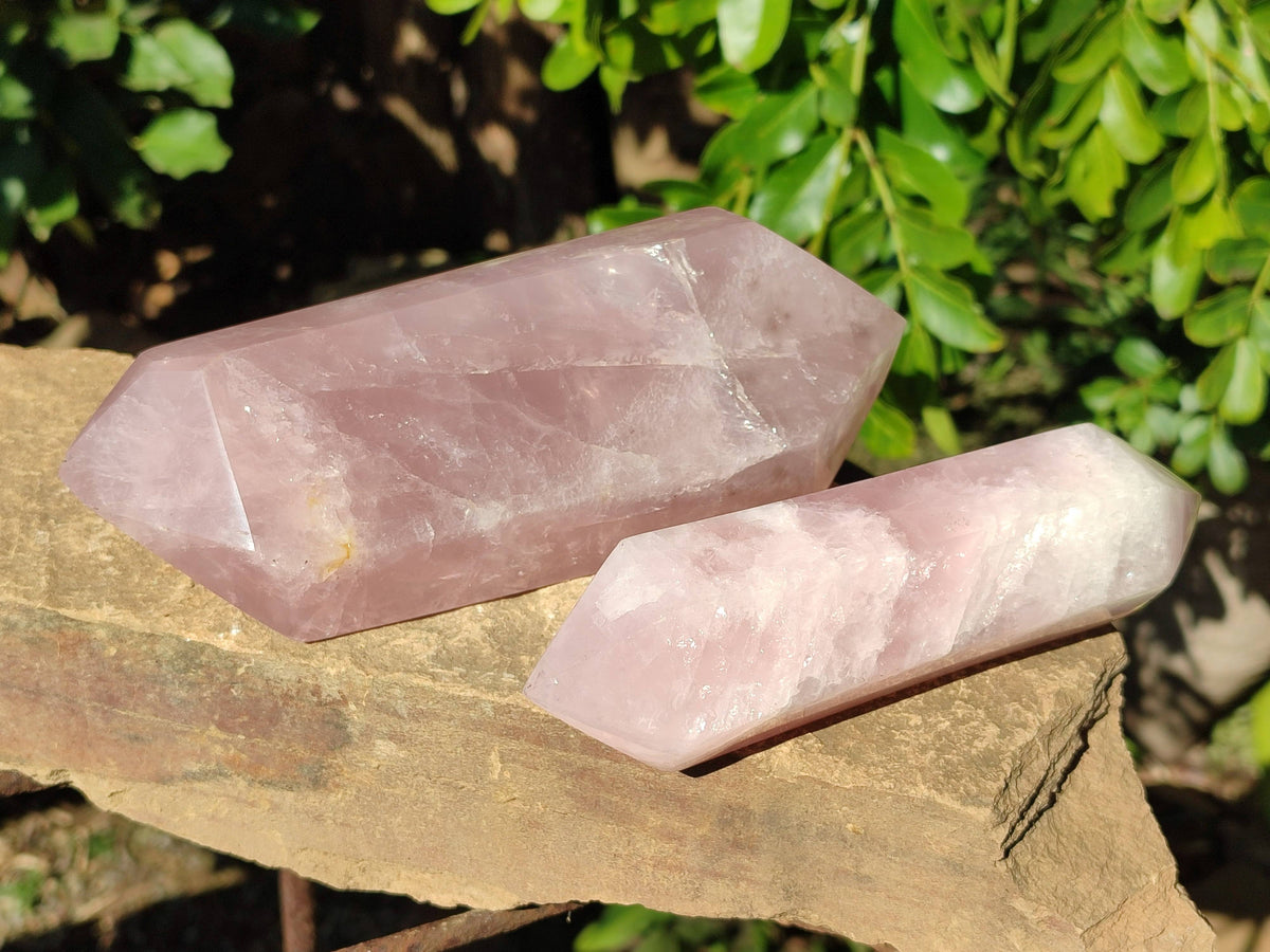 Polished Double Terminated Rose Quartz Points x 2 From Madagascar - Toprock Gemstones and Minerals 