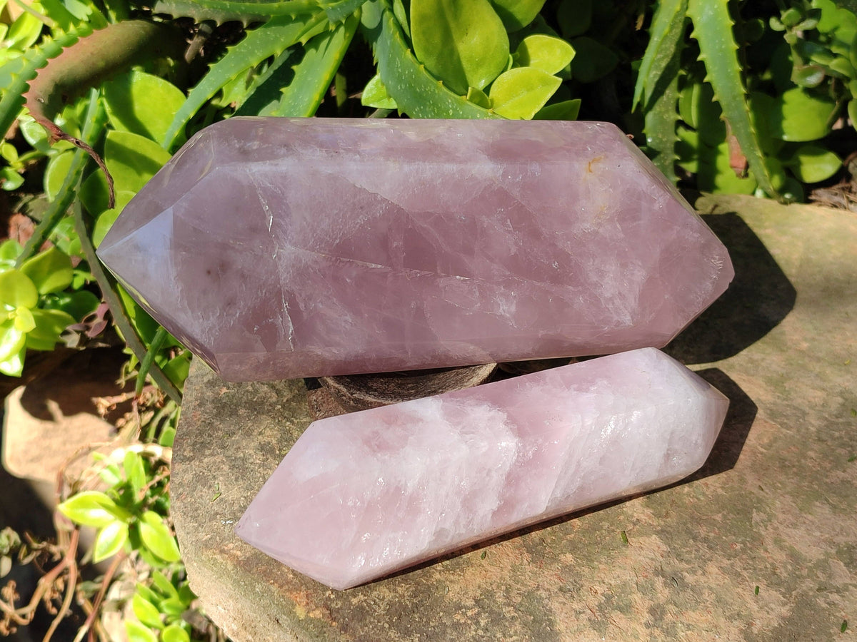 Polished Double Terminated Rose Quartz Points x 2 From Madagascar - Toprock Gemstones and Minerals 