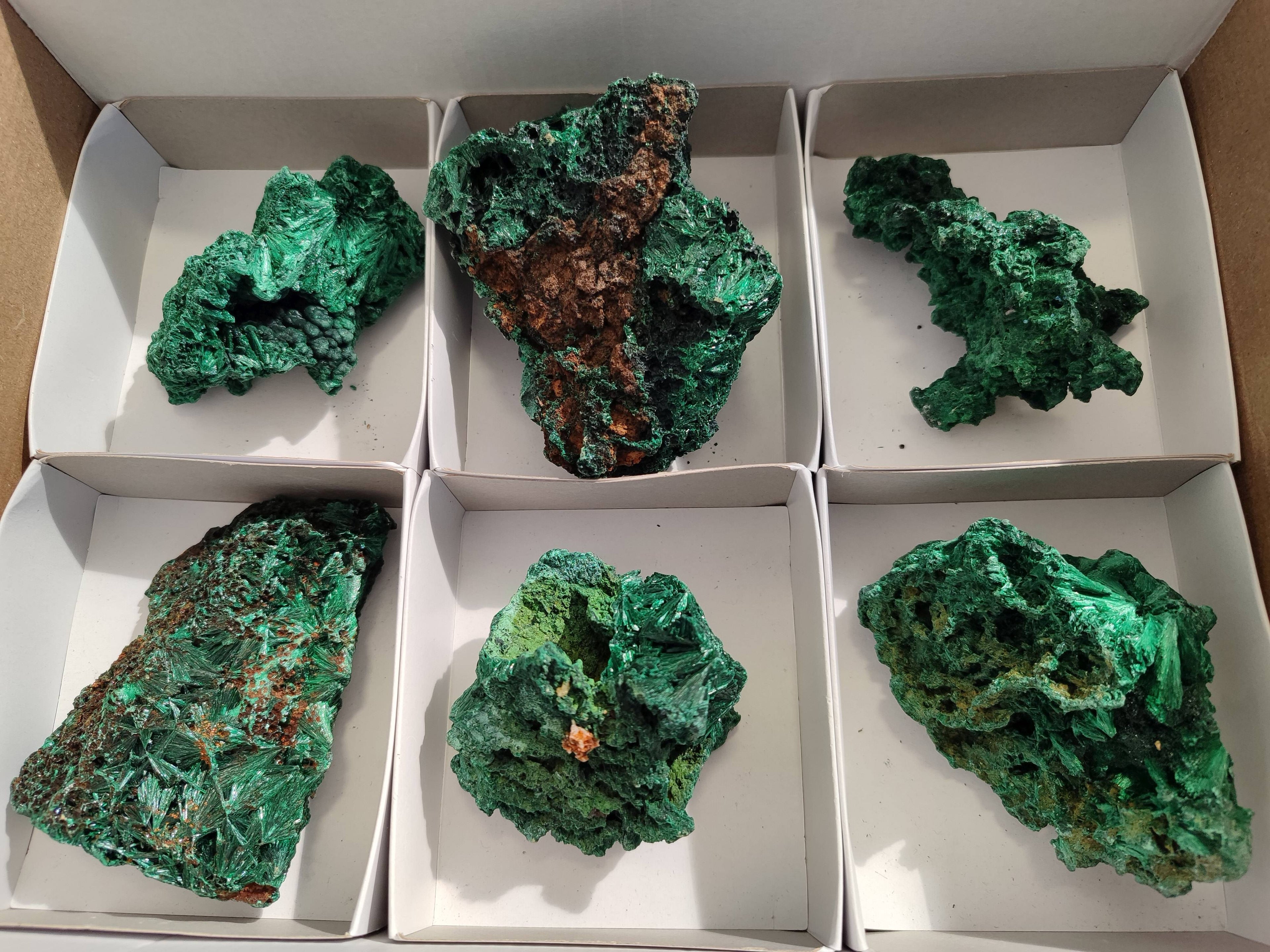 Natural Silky Malachite Specimens x 6 From Kasompe, Congo - Toprock Gemstones and Minerals 