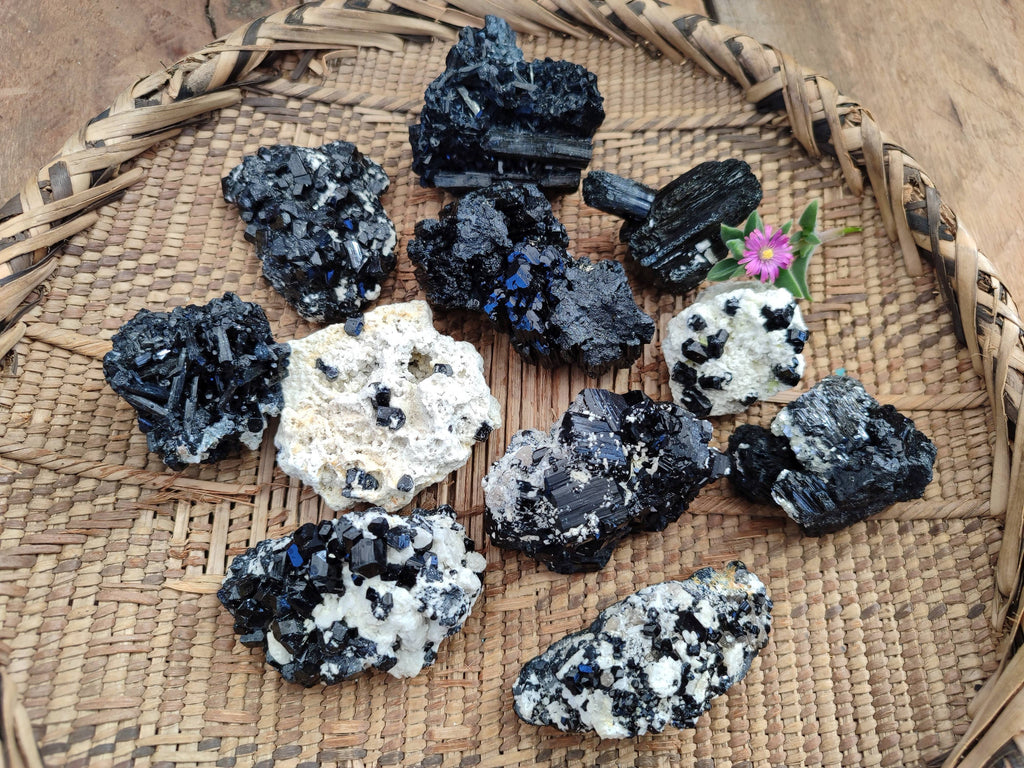 Natural Schorl Black Tourmaline Specimens x 12 From Erongo, Namibia - Toprock Gemstones and Minerals 