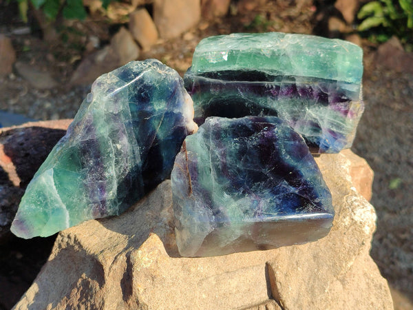 Polished On One Side Watermelon Fluorite x 3 From Uis, Namibia
