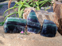 Polished On One Side Watermelon Fluorite x 3 From Uis, Namibia