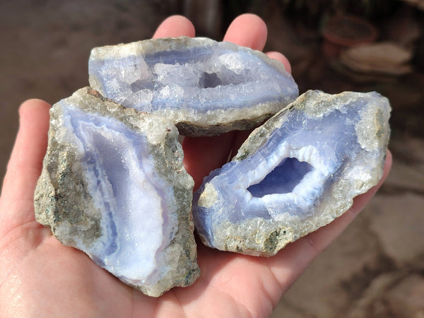 Natural Blue Lace Agate Geode Specimens x 24 From Nsanje, Malawi