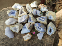 Natural Blue Lace Agate Geode Specimens x 24 From Nsanje, Malawi