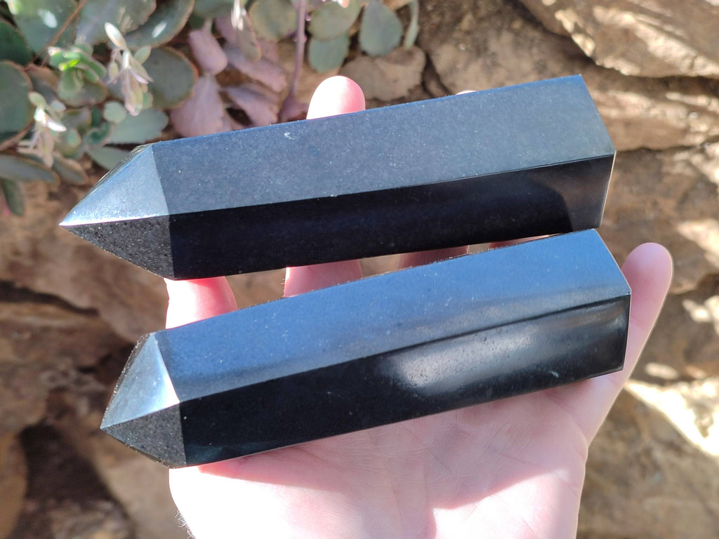 Polished Black Basalt Points x 4 From Madagascar - Toprock Gemstones and Minerals 
