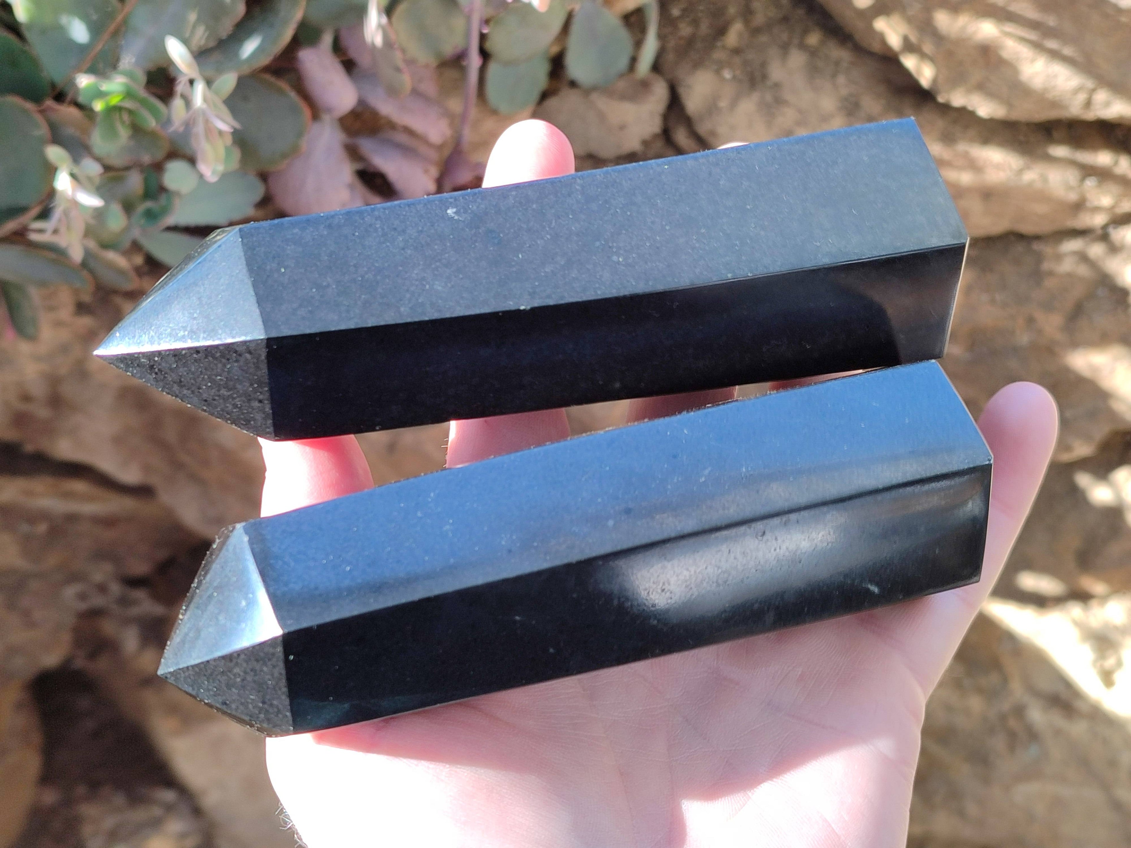Polished Black Basalt Points x 4 From Madagascar - Toprock Gemstones and Minerals 