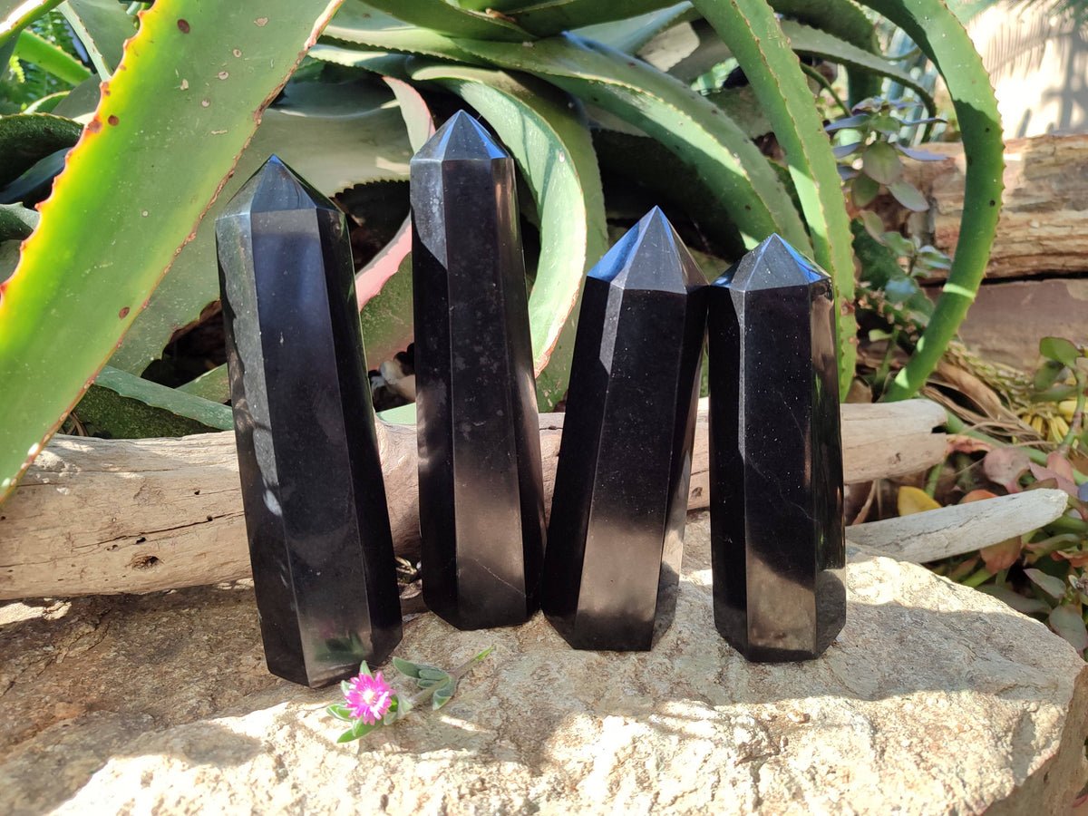 Polished Black Basalt Points x 4 From Madagascar - Toprock Gemstones and Minerals 