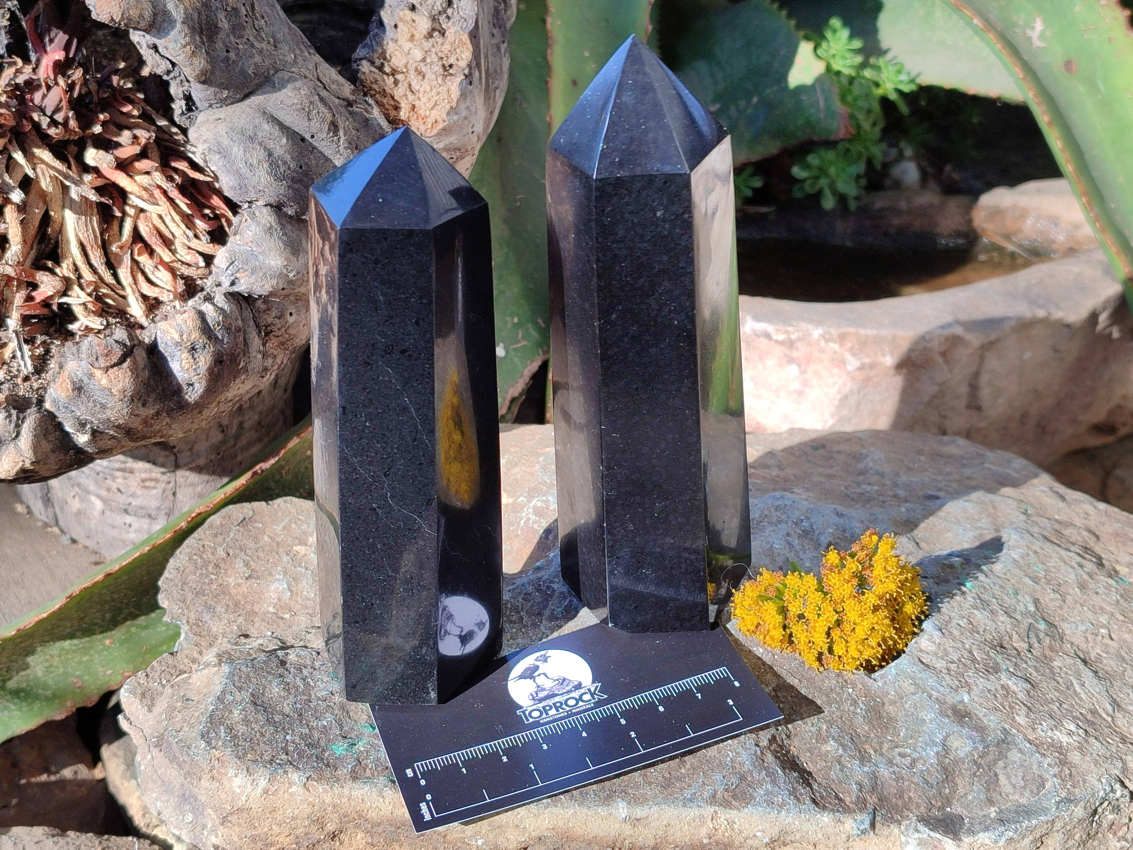 Polished Black Basalt Points x 4 From Madagascar - Toprock Gemstones and Minerals 