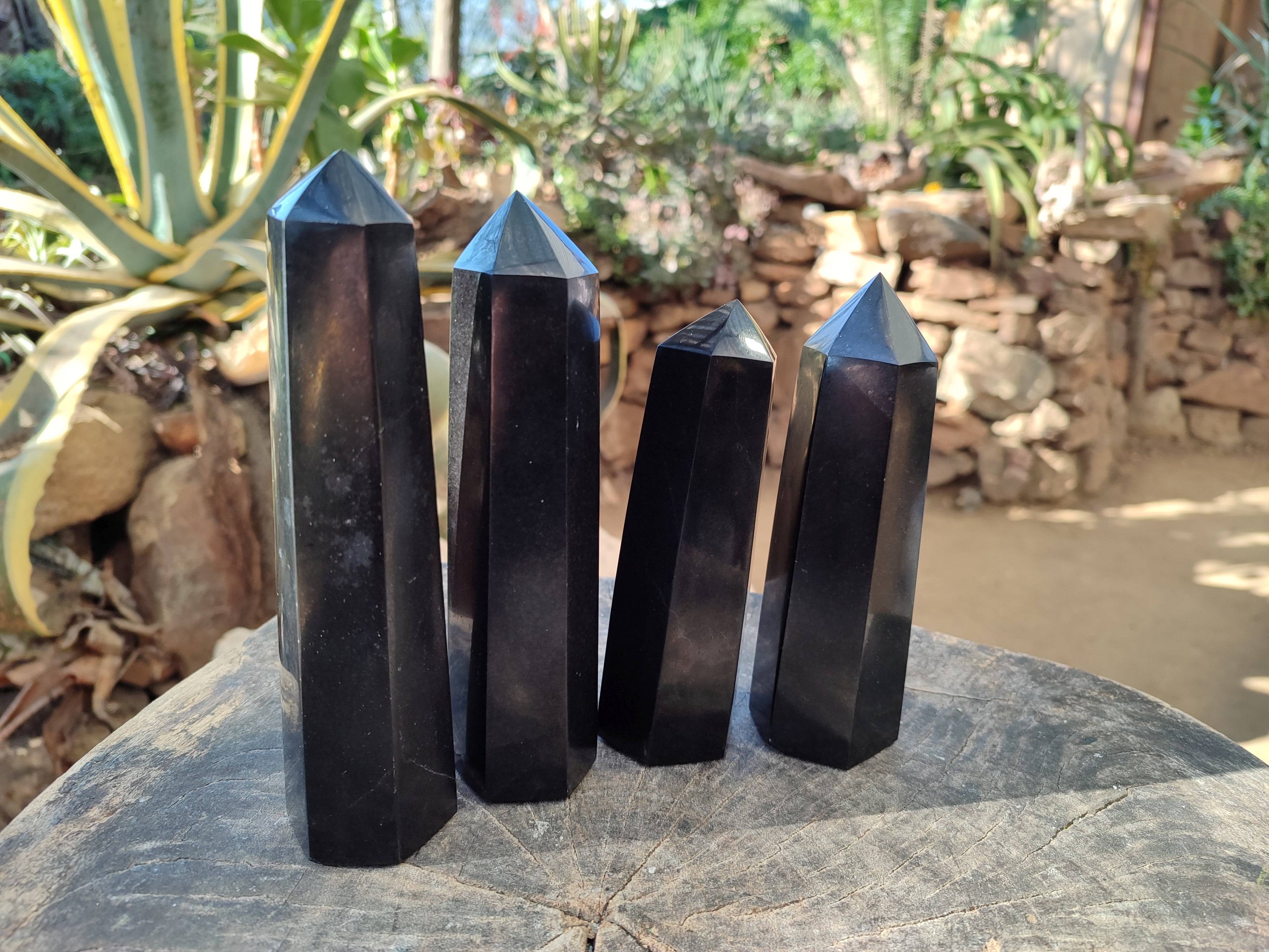 Polished Black Basalt Points x 4 From Madagascar - Toprock Gemstones and Minerals 