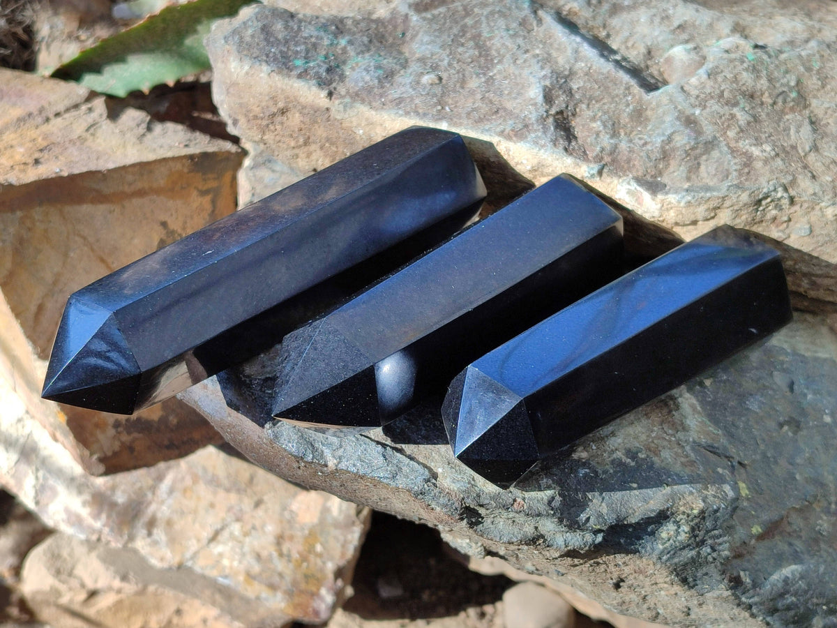 Polished Black Basalt Points x 4 From Madagascar - Toprock Gemstones and Minerals 