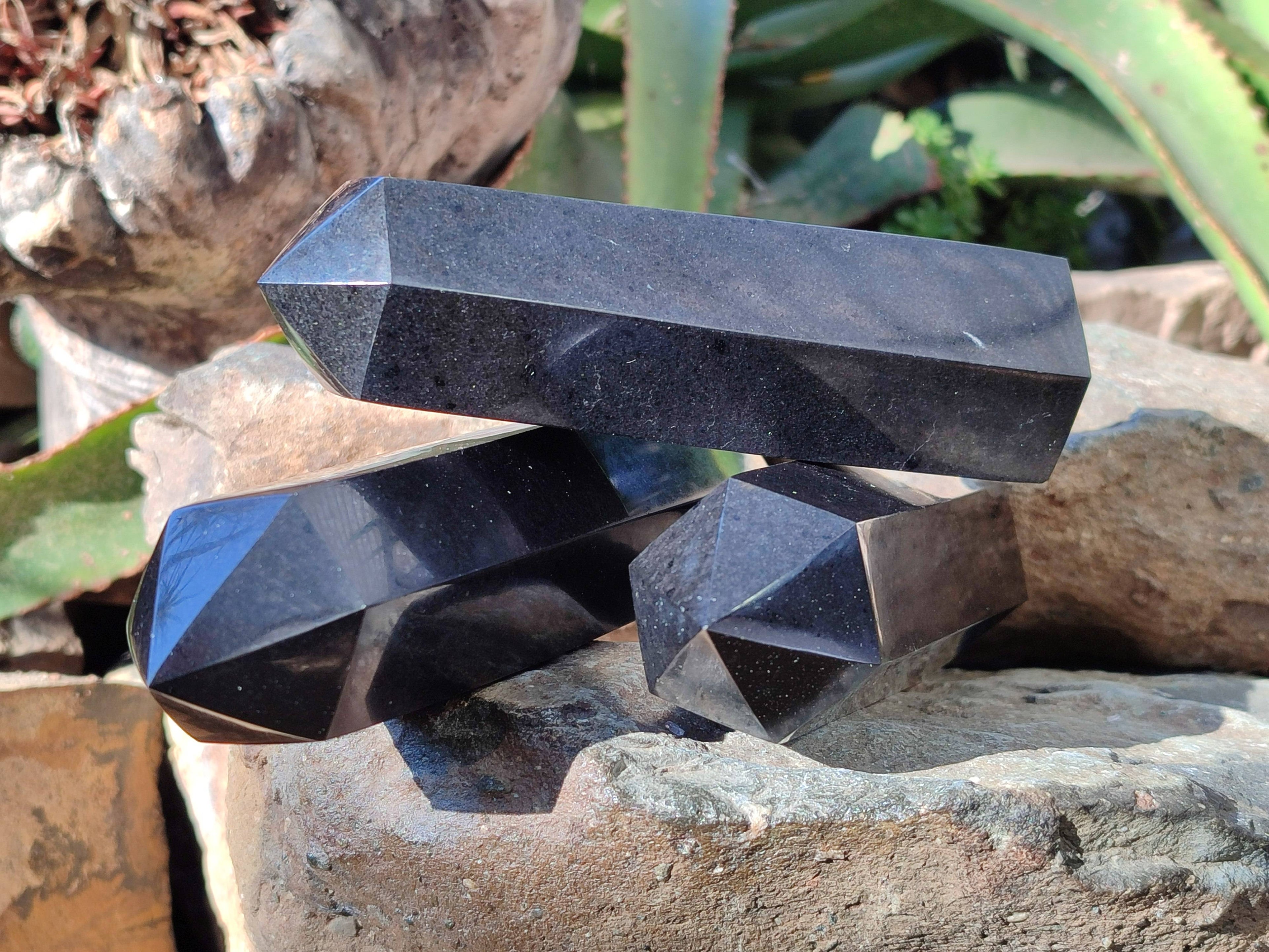 Polished Black Basalt Points x 4 From Madagascar - Toprock Gemstones and Minerals 