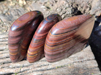 Polished Banded Tiger Iron Standing Free Forms x 3 From South Africa