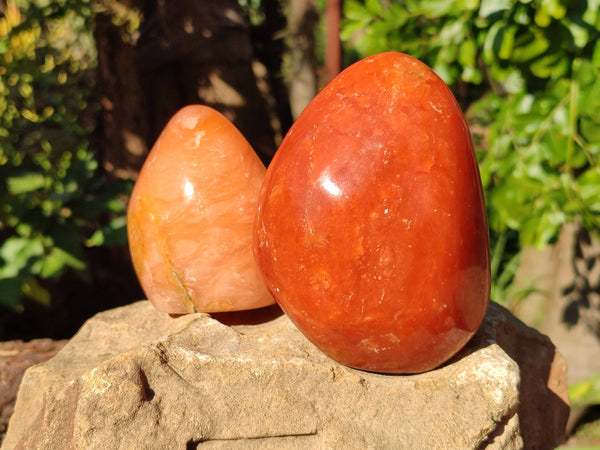 Polished Orange Twist Calcite Standing Free Forms x 3 From Madagascar