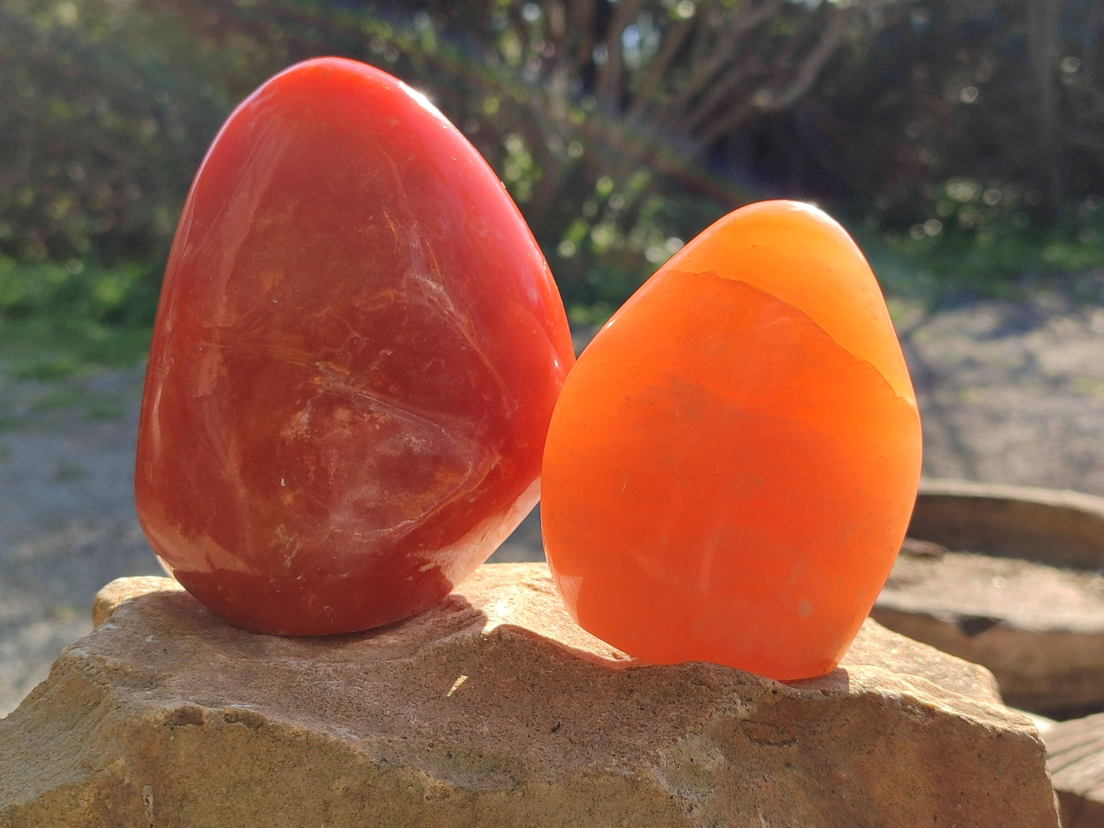 Polished Orange Twist Calcite Standing Free Forms x 3 From Madagascar - Toprock Gemstones and Minerals 