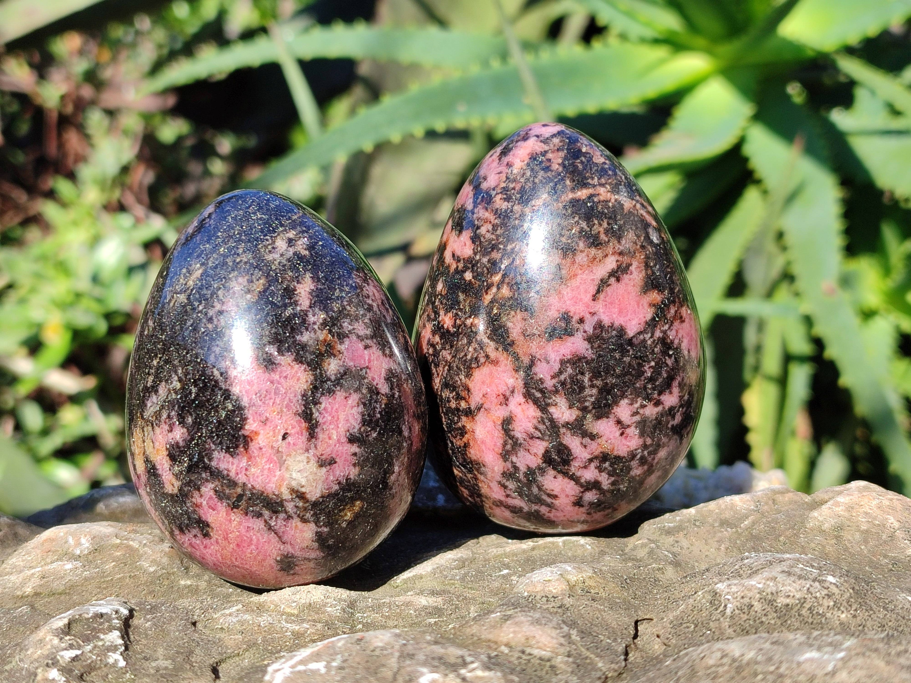 Polished Rhodonite Eggs x 4 From Ambindavato, Madagascar - Toprock Gemstones and Minerals 